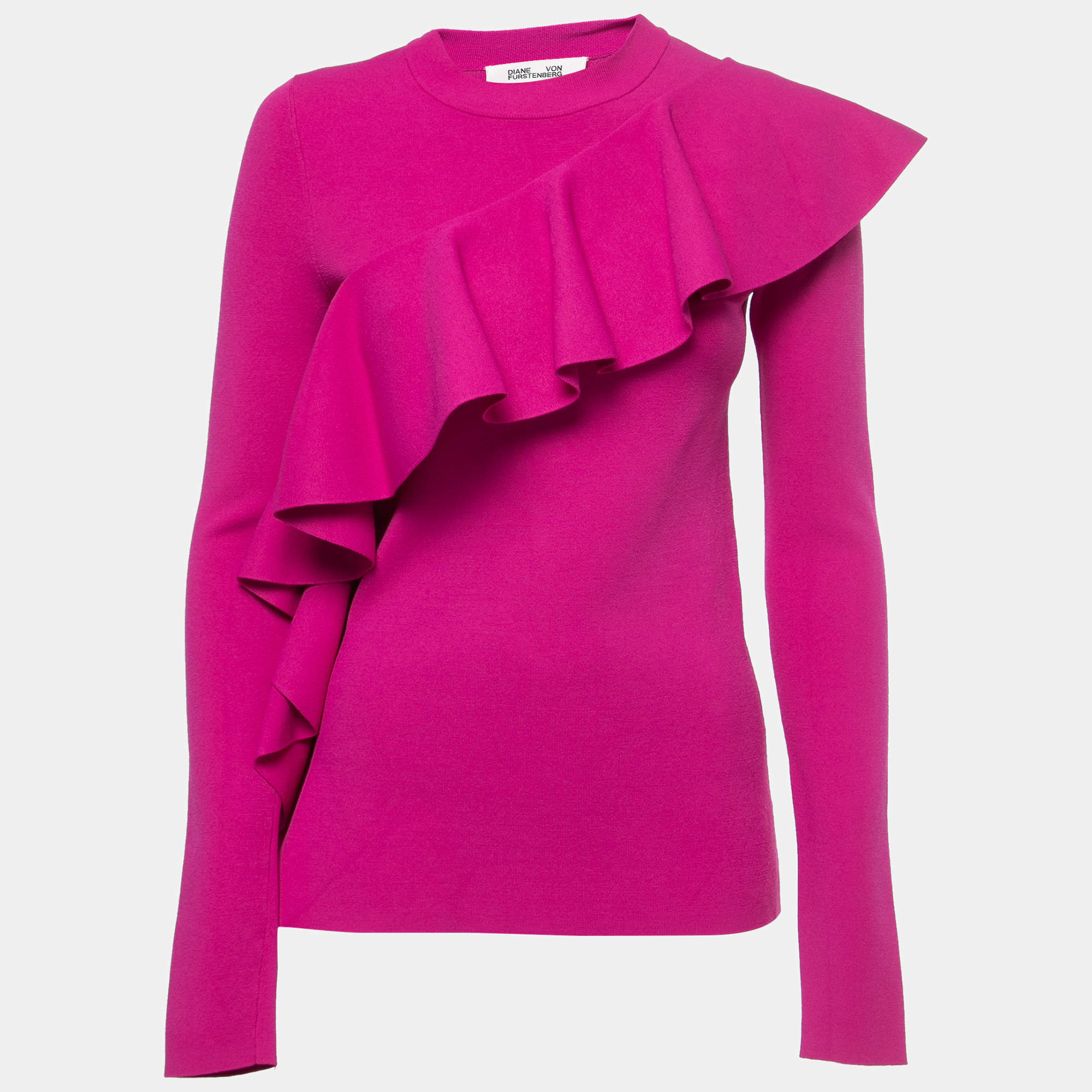 Diane von Furstenberg Pink Knit Ruffle Detail Sweater Top S