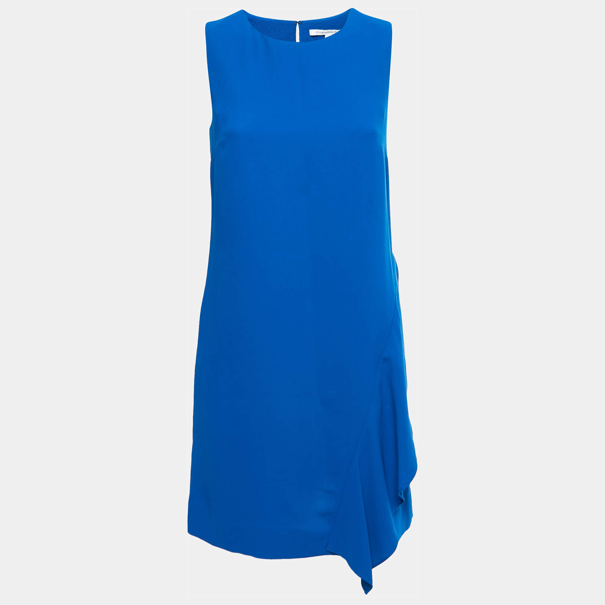 Pre Owned Diane Von Furstenberg Blue Crepe Ruffle Detailed Sleeveless Midi Dress S