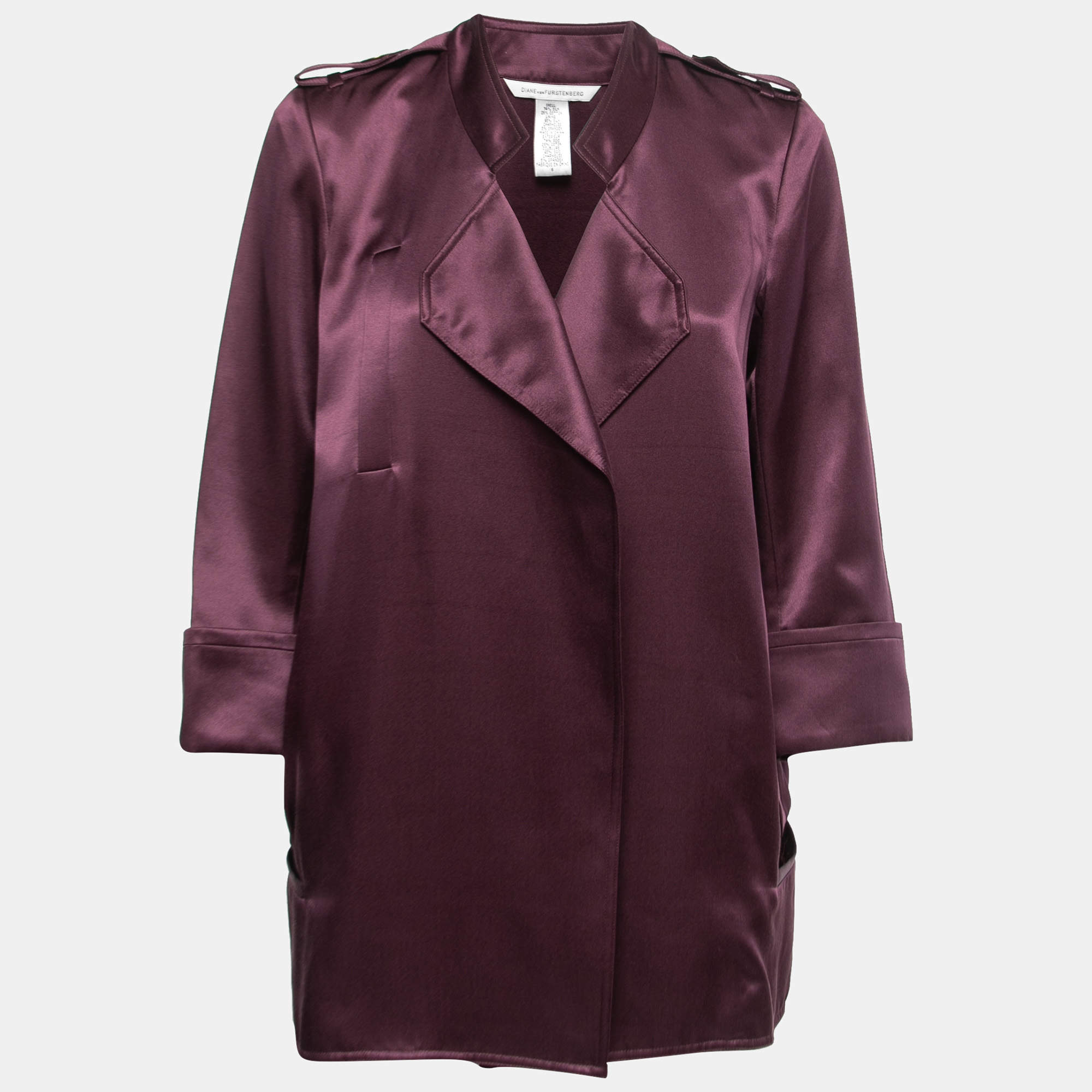 Pre Owned Diane Von Furstenberg Purple Satin Silk Open Front Blazer M