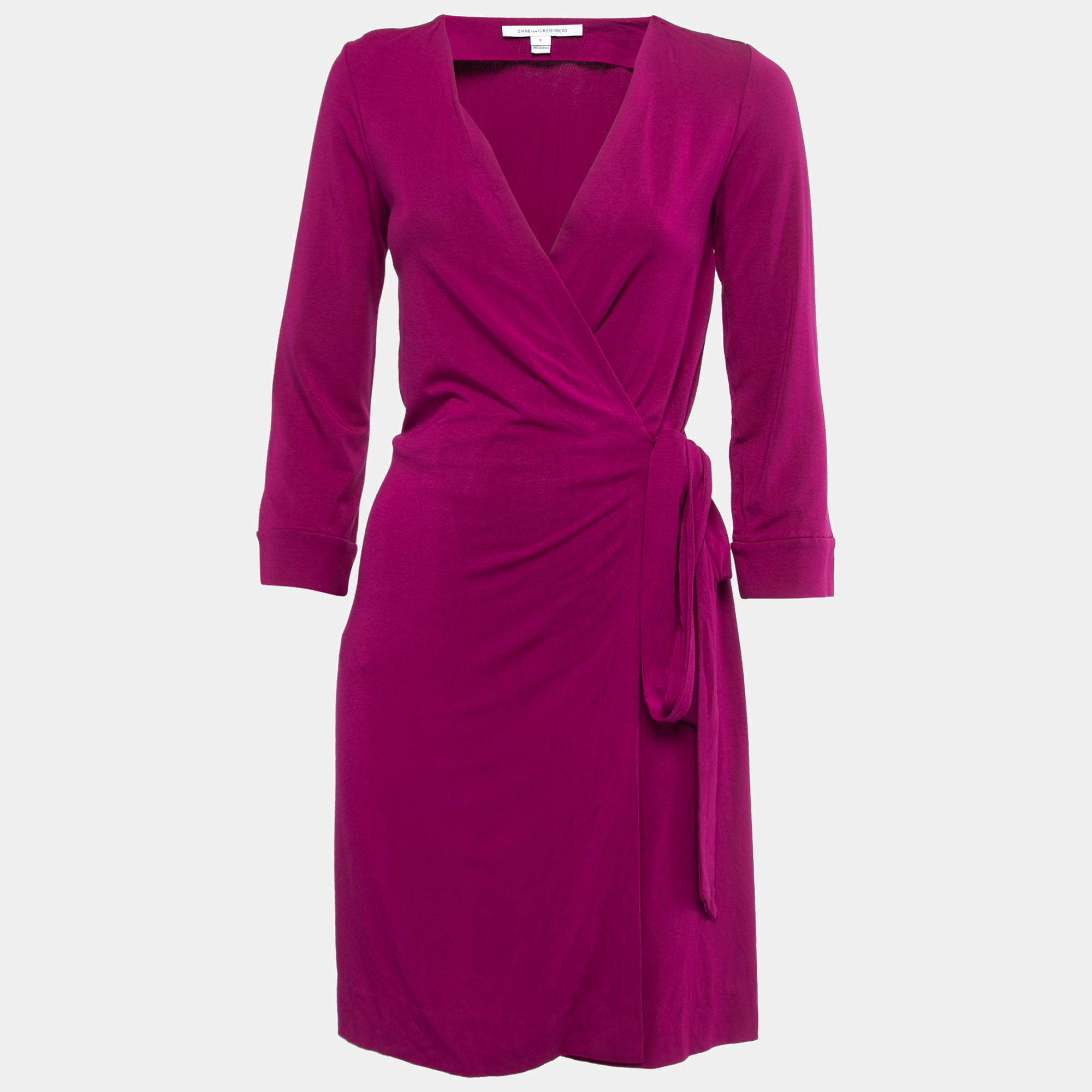 Pre Owned Diane Von Furstenberg Purple Silk Knit Mini Wrap Dress M