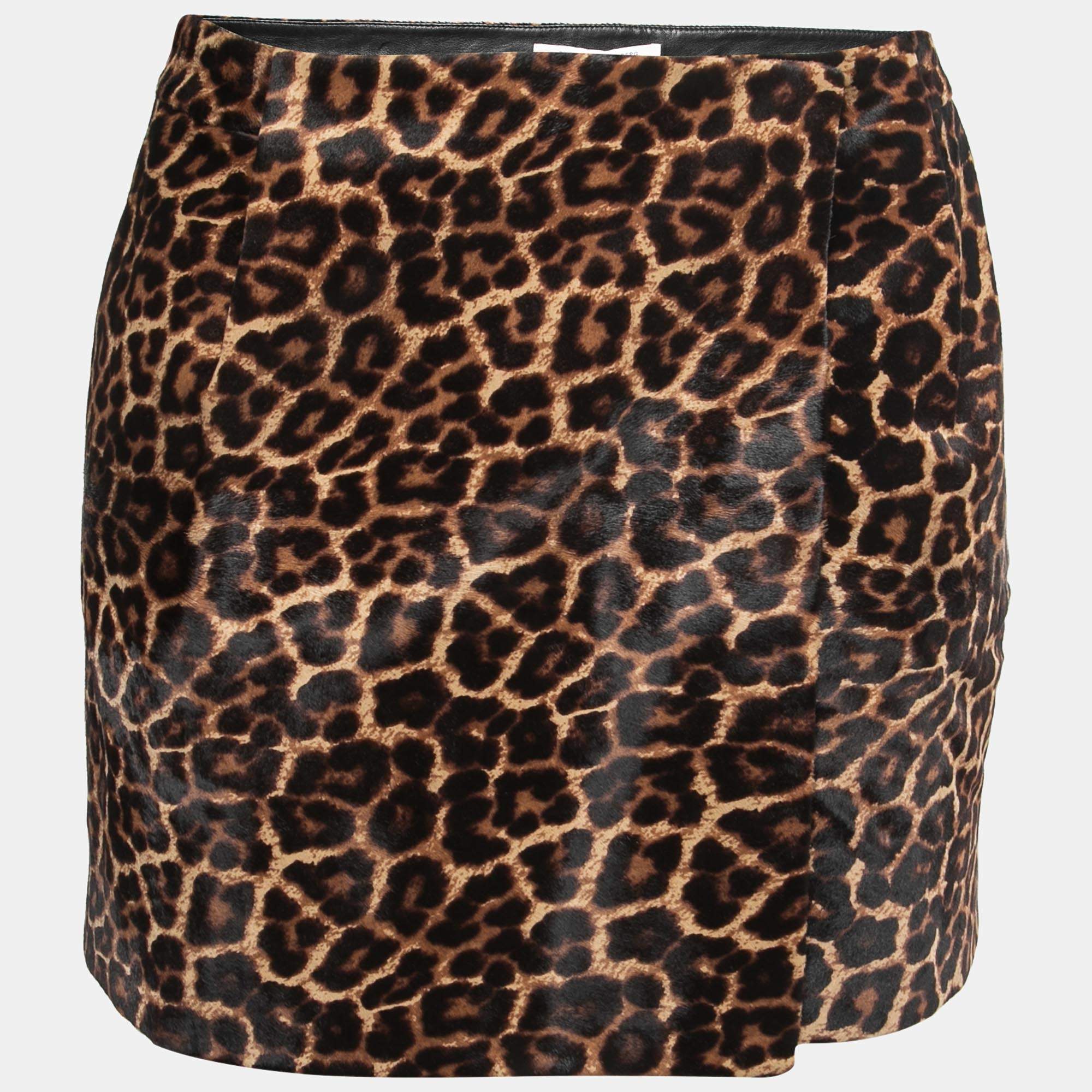 Pre Owned Diane Von Furstenberg Brown Animal Printed Calf Hair Mini Skirt M