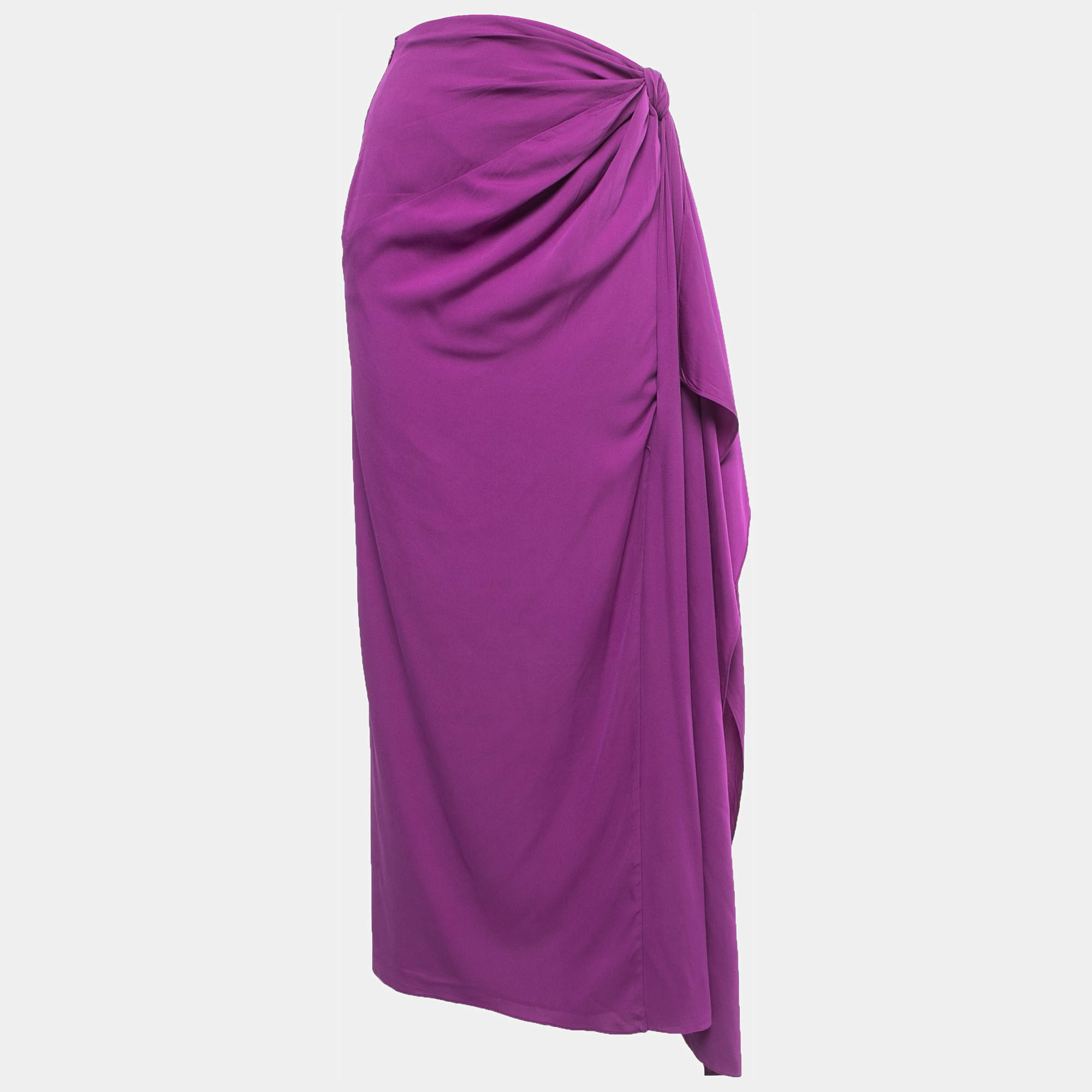 Pre Owned Diane Von Furstenberg Purple Silk Draped Midi Skirt S