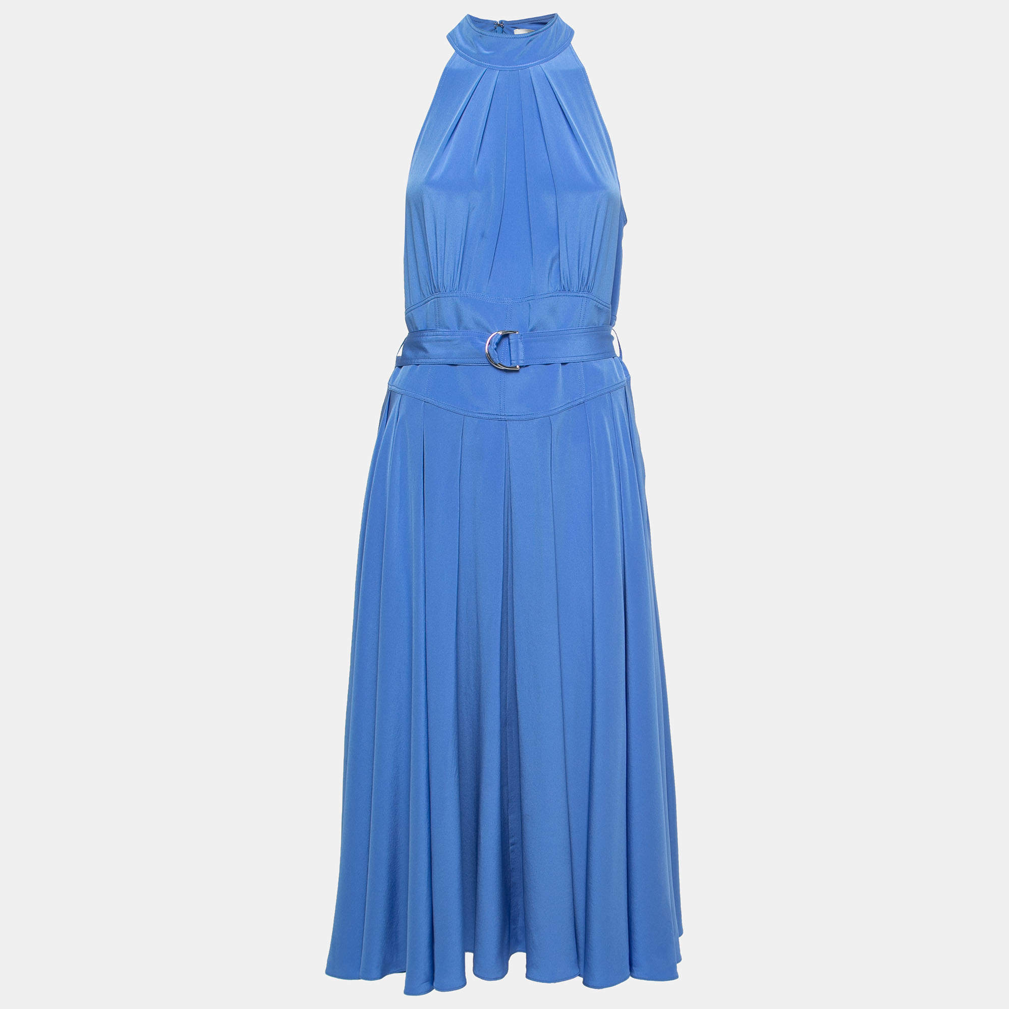 Pre Owned Diane Von Furstenberg Blue Silk Halterneck Midi Dress L