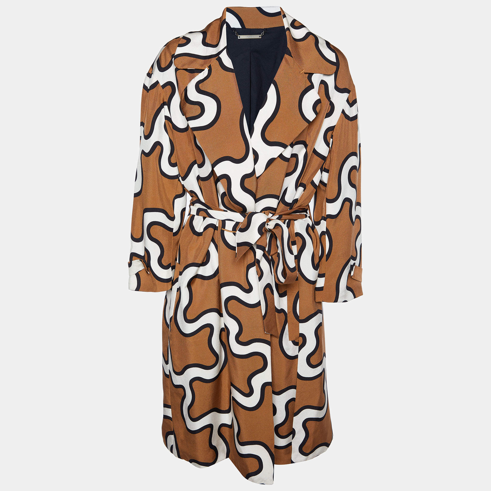 Pre Owned Diane Von Furstenberg Brown Printed Belted Clean Margee Coat M