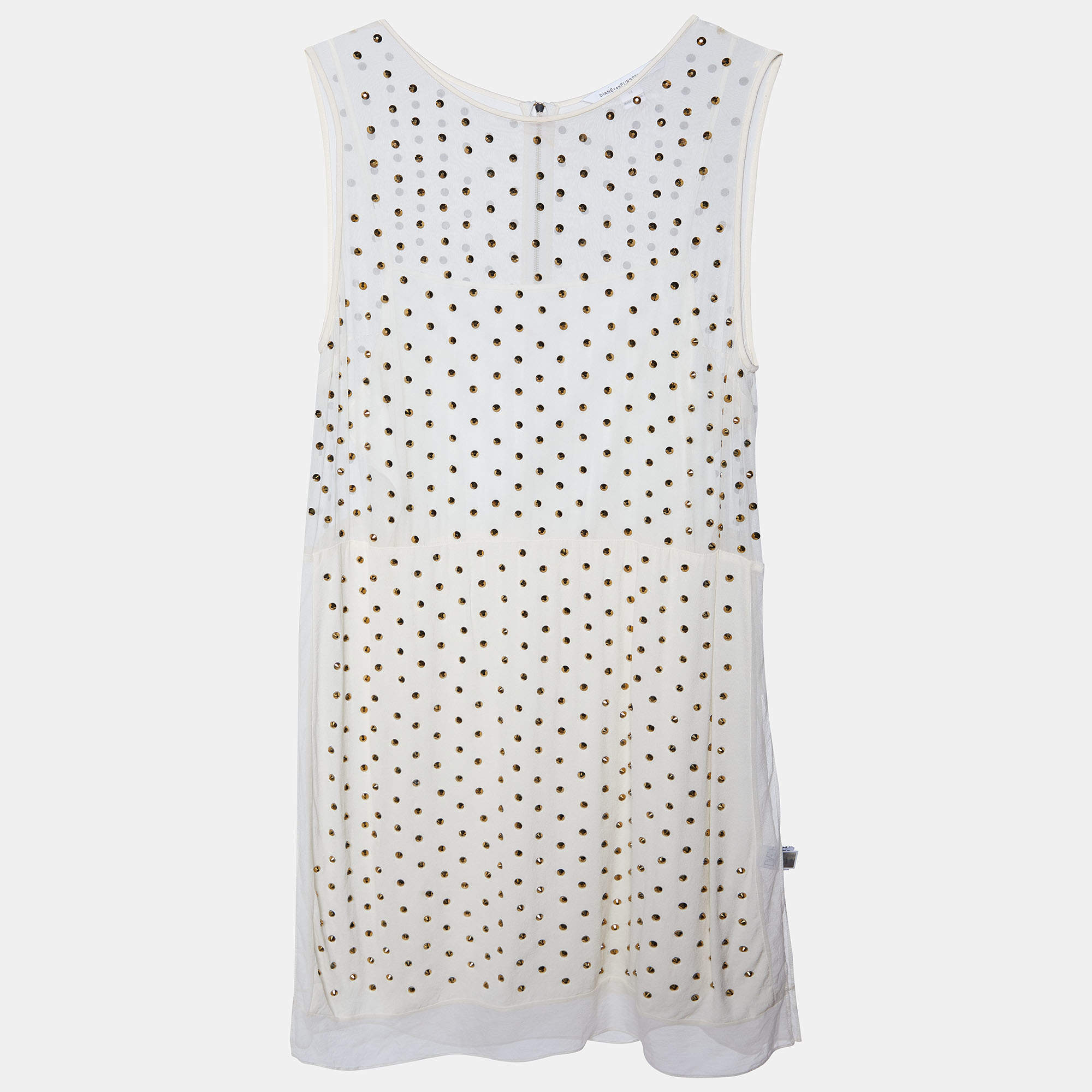 Pre Owned Diane Von Furstenberg White Studded Abriela Embellished Dress XL