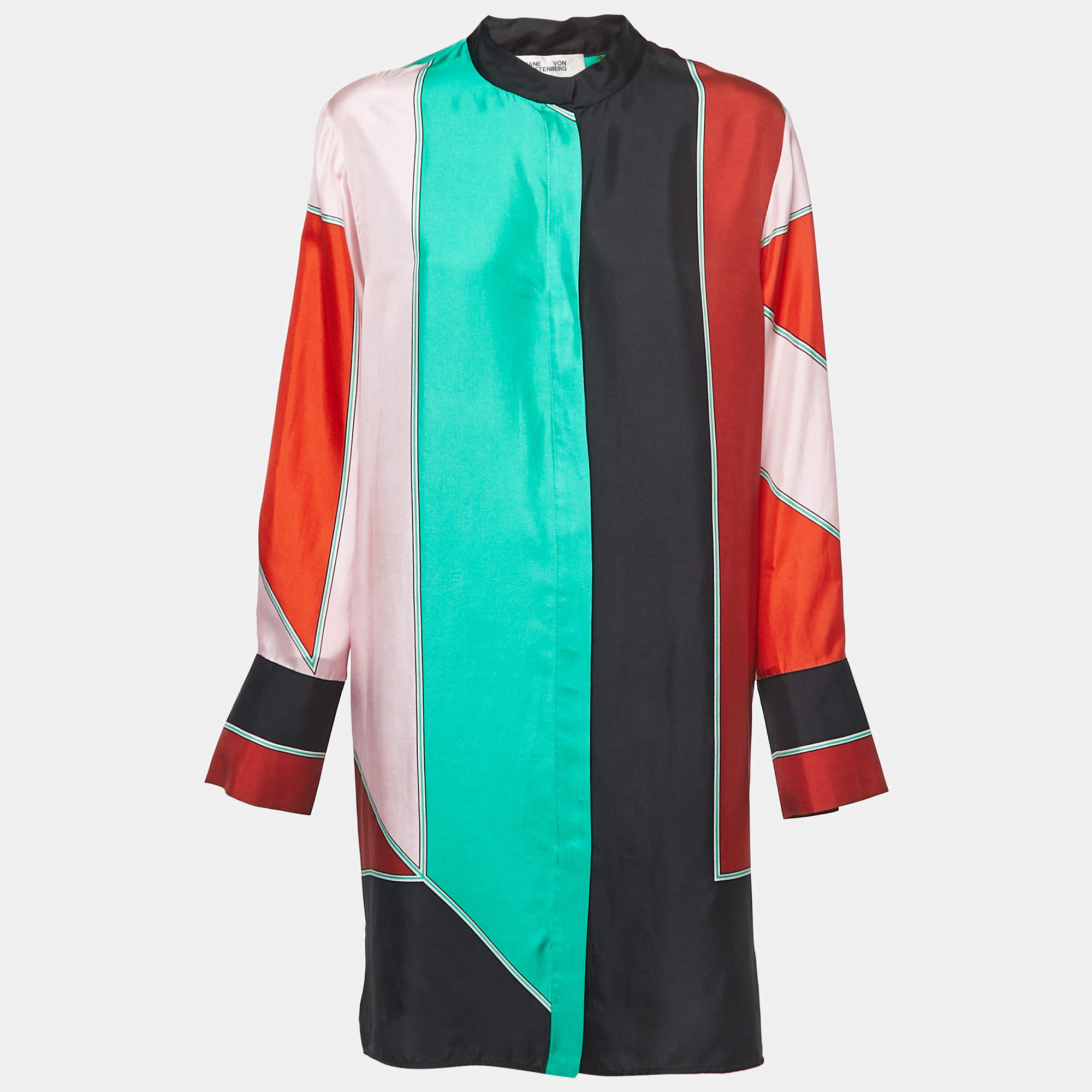 Pre Owned Diane Von Furstenberg Multicolor Silk Shirt Dress M