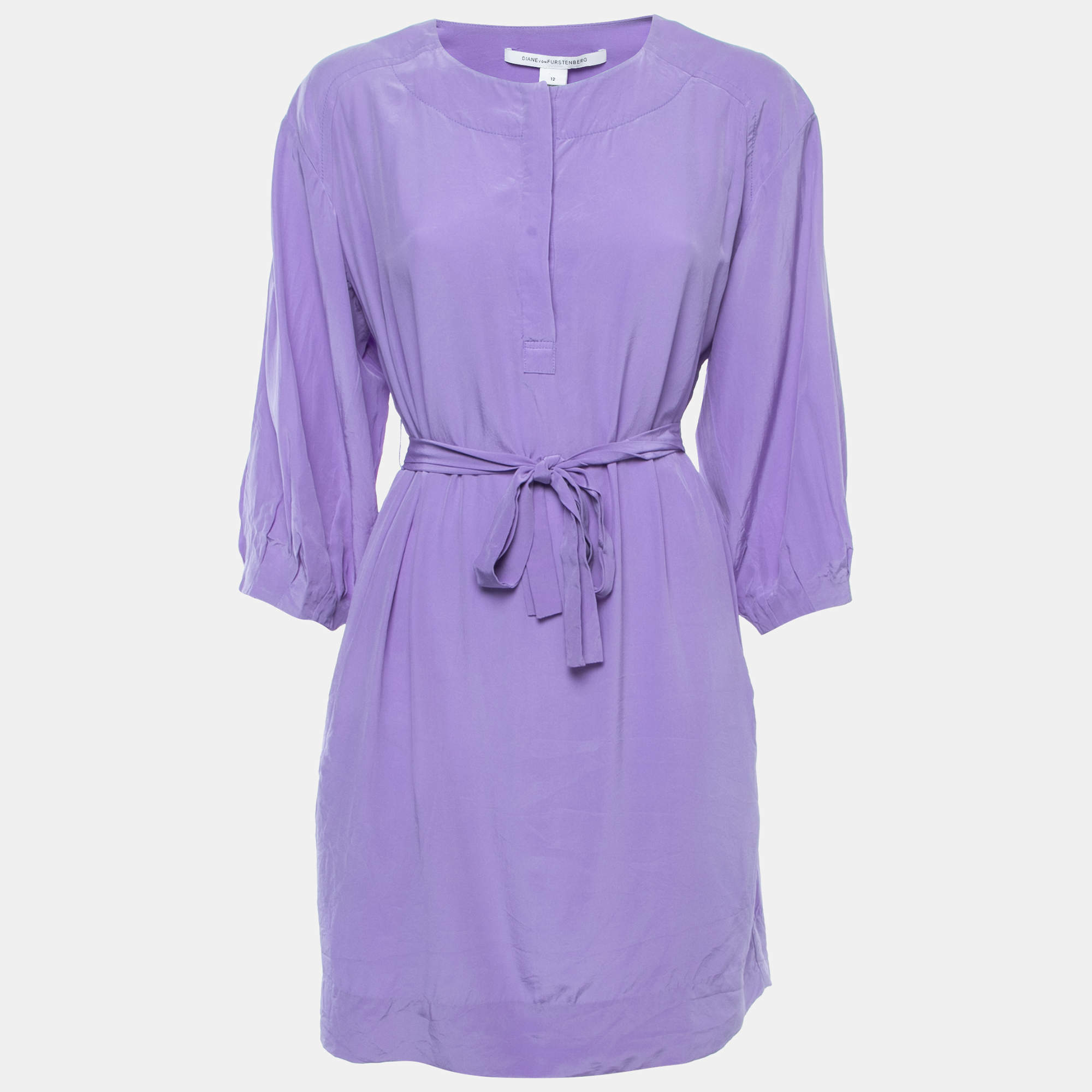 مملوكة مسبقًا Diane Von Furstenberg Purple Silk Belted Mini Dress L