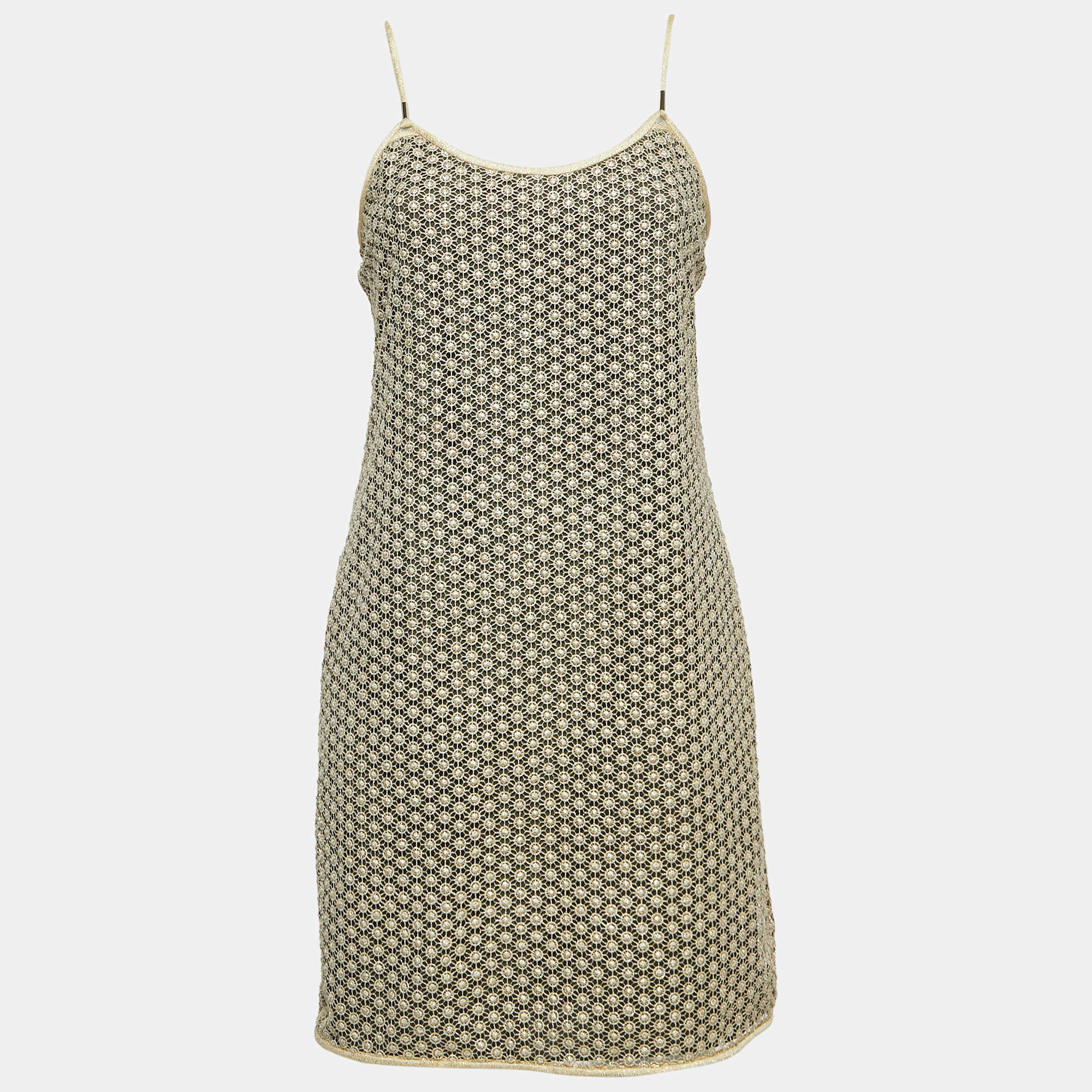 Pre Owned Diane Von Furstenberg Gold Guipure Lace Strappy Mini Dress S