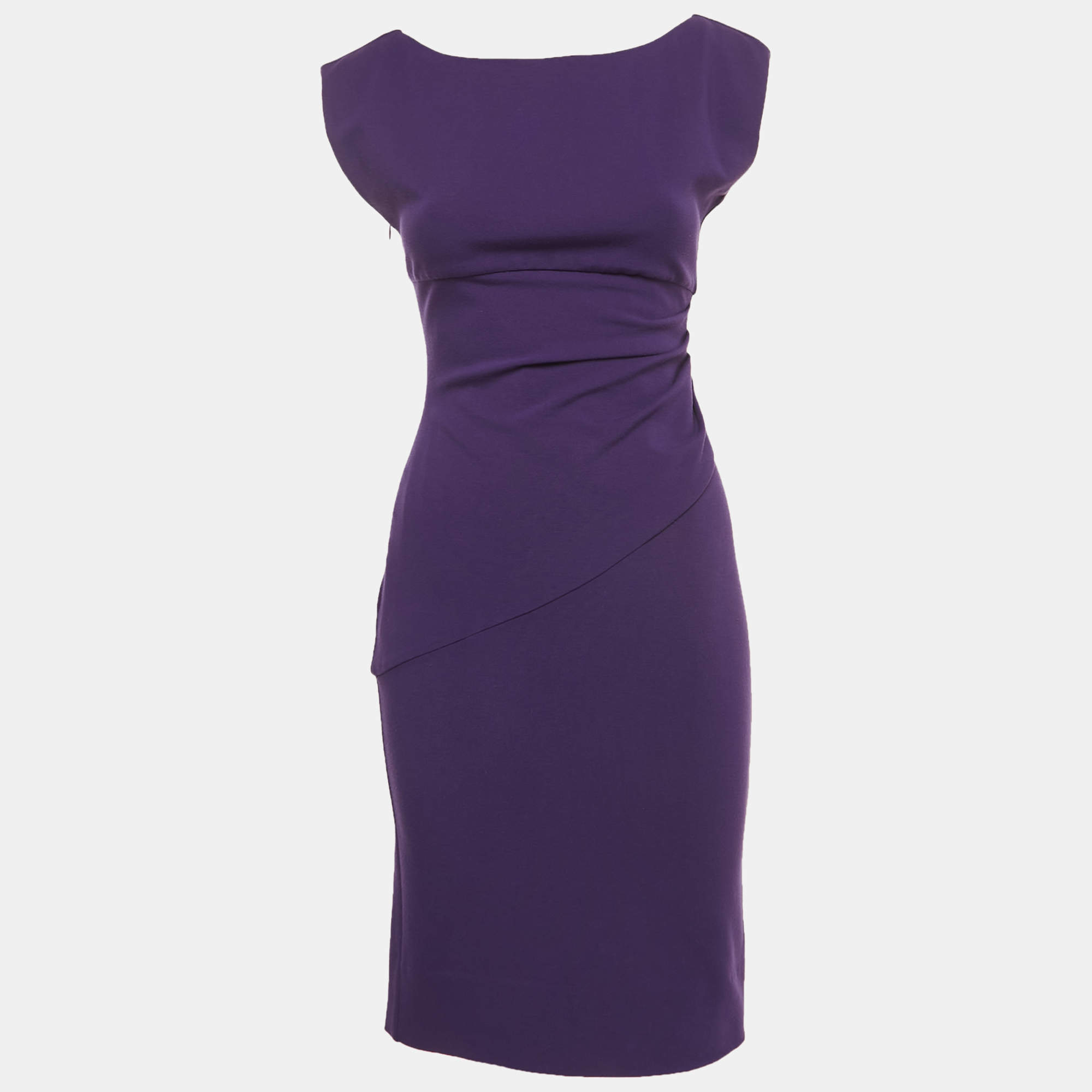 Pre Owned Diane Von Furstenberg Purple Knit Draped Sleeveless Mini Dress S