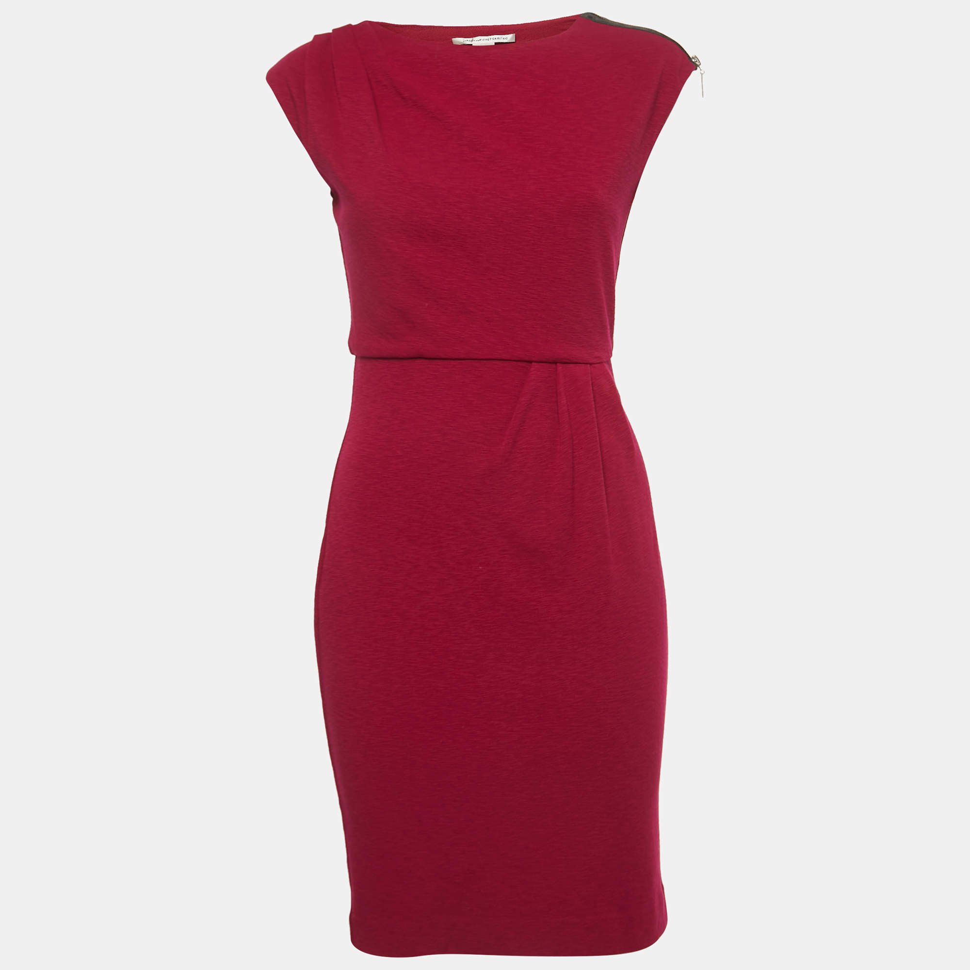 Pre Owned Diane Von Furstenberg Pink Knit Draped Sleeveless Mini Dress S