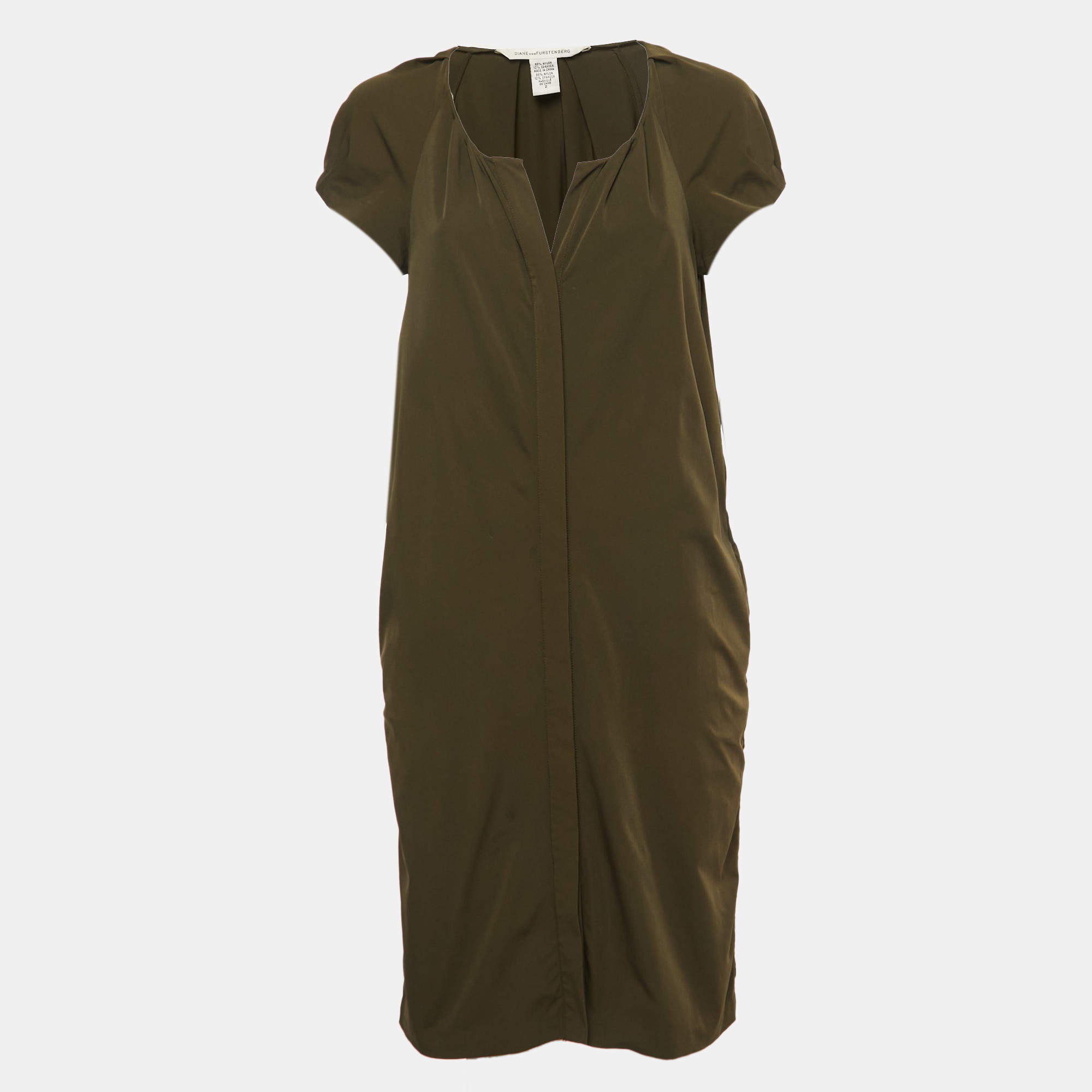 Pre Owned Diane Von Furstenberg Olive Green Stretch Knit Luisa Mini Dress S