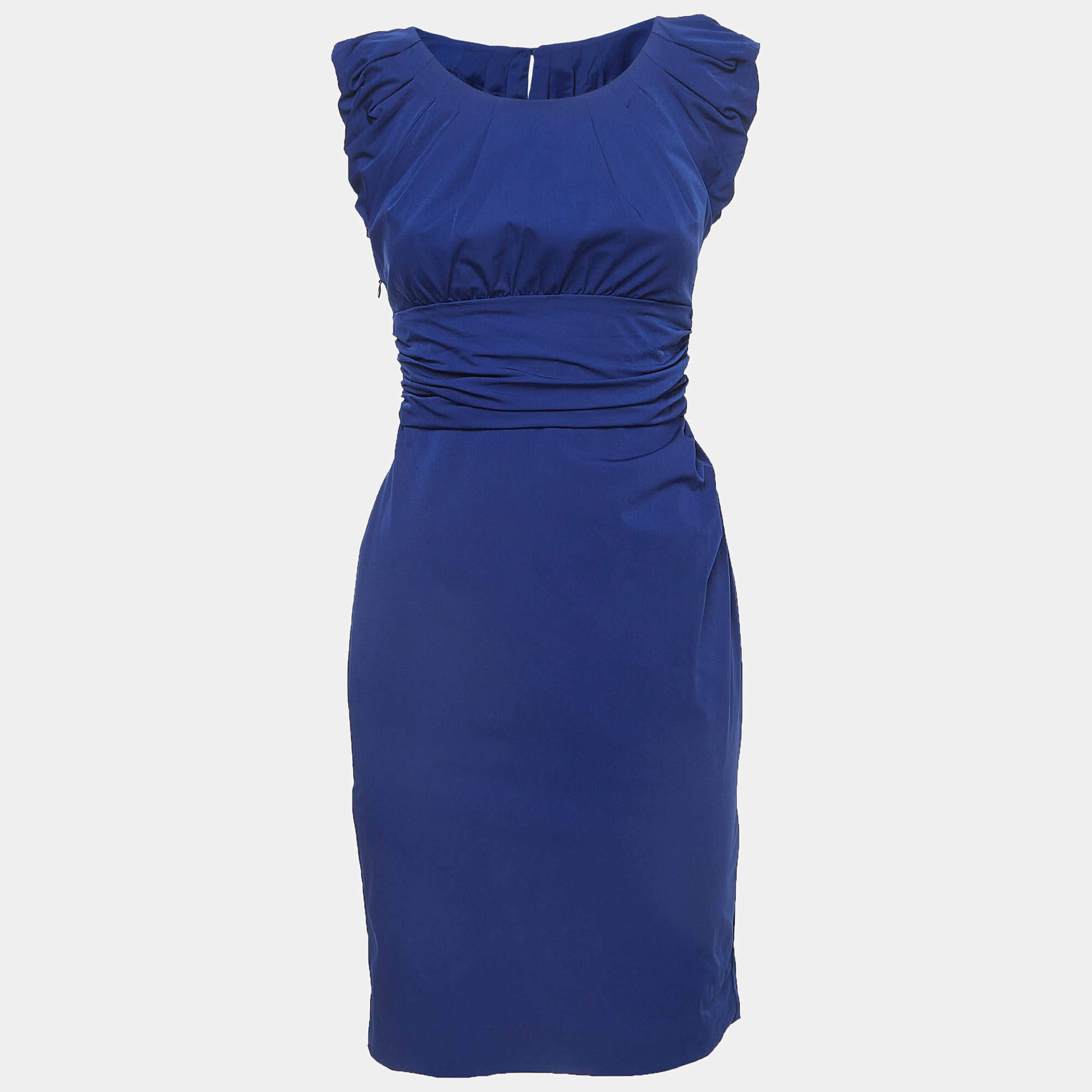 Pre Owned Diane Von Furstenberg Blue Nylon Ruched Mini Dress S