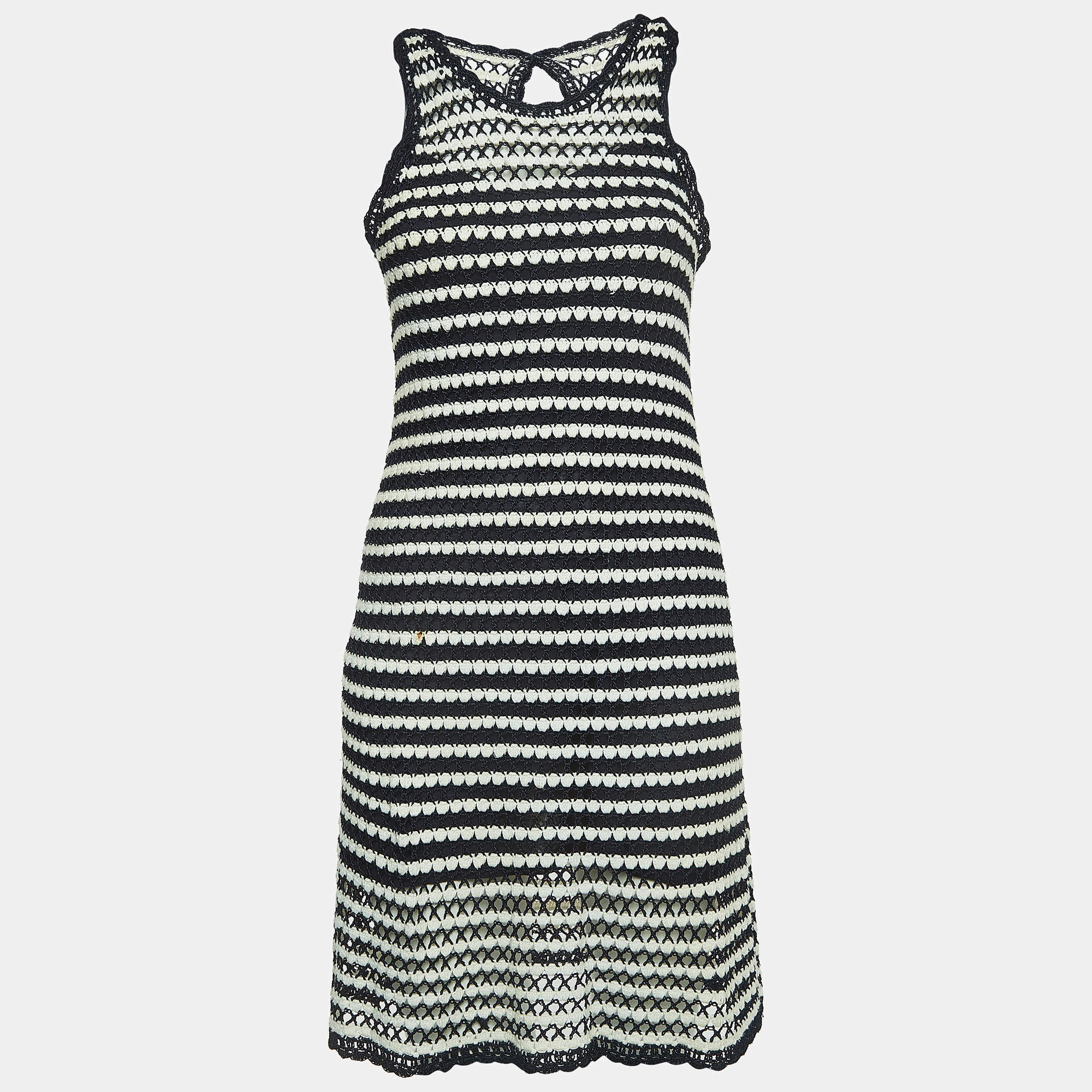 Diane Von Furstenberg Navy Blue/White Crochet Knit Sleeveless Short Dress S