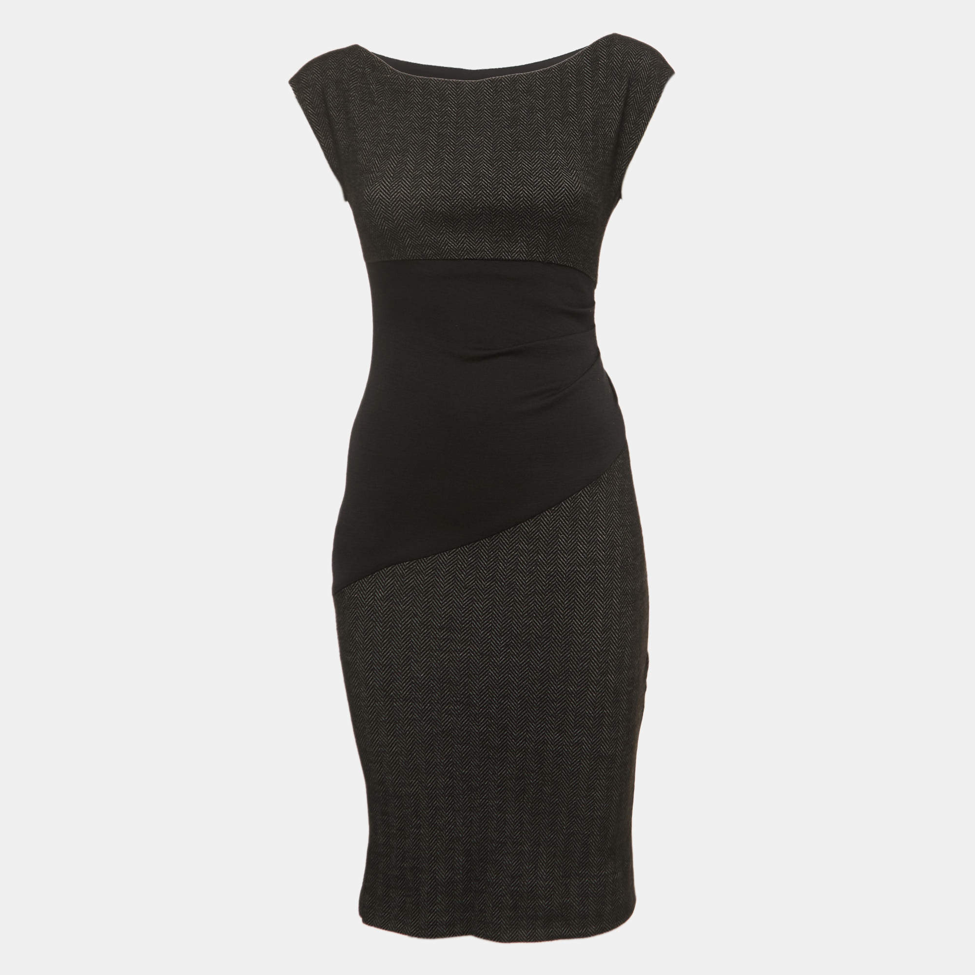 Pre Owned Diane Von Furstenberg Black Wool Blend Draped Sleeveless Short Dress XS