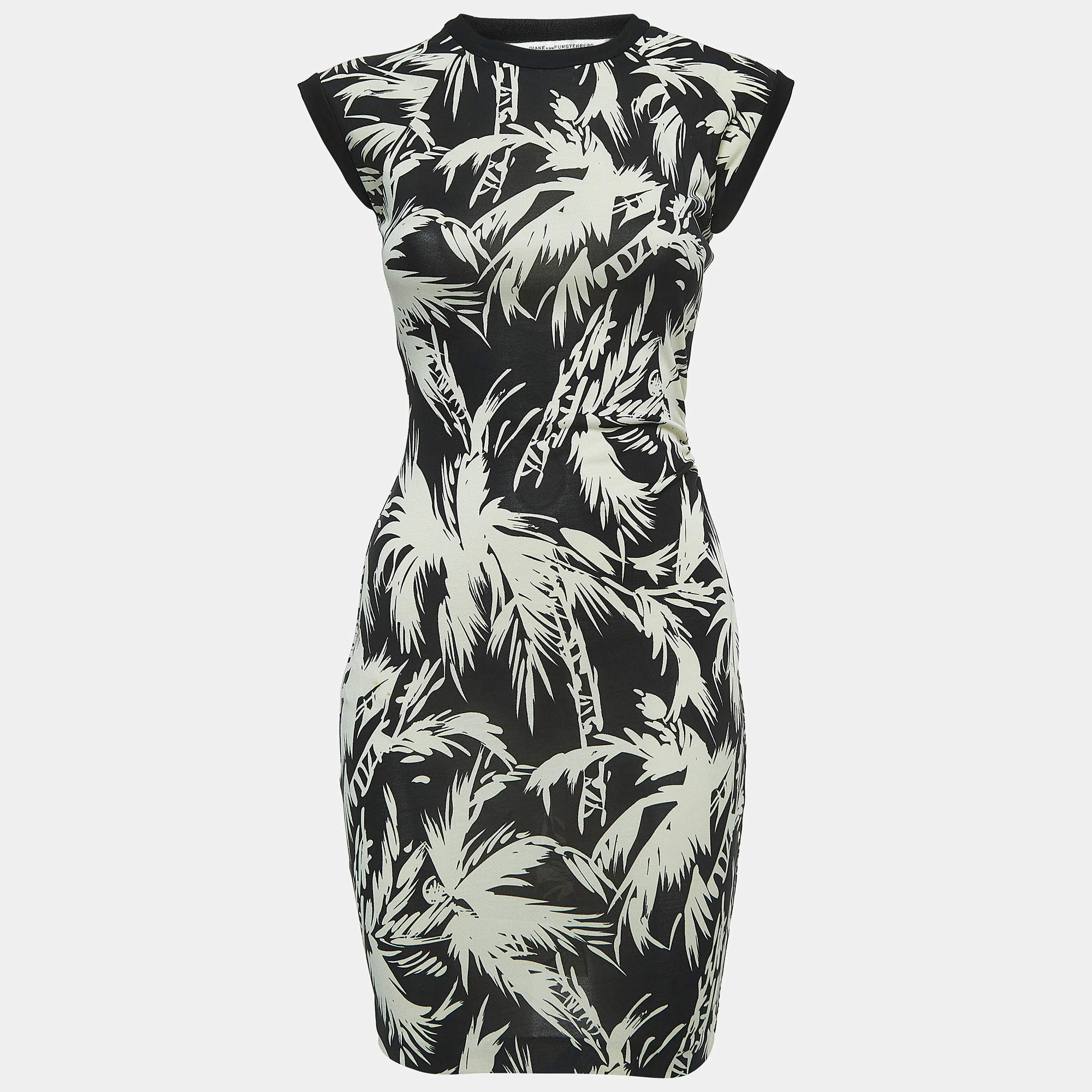 Pre Owned Diane Von Furstenberg Black Print Silk Knit Sleeveless Mini Dress S