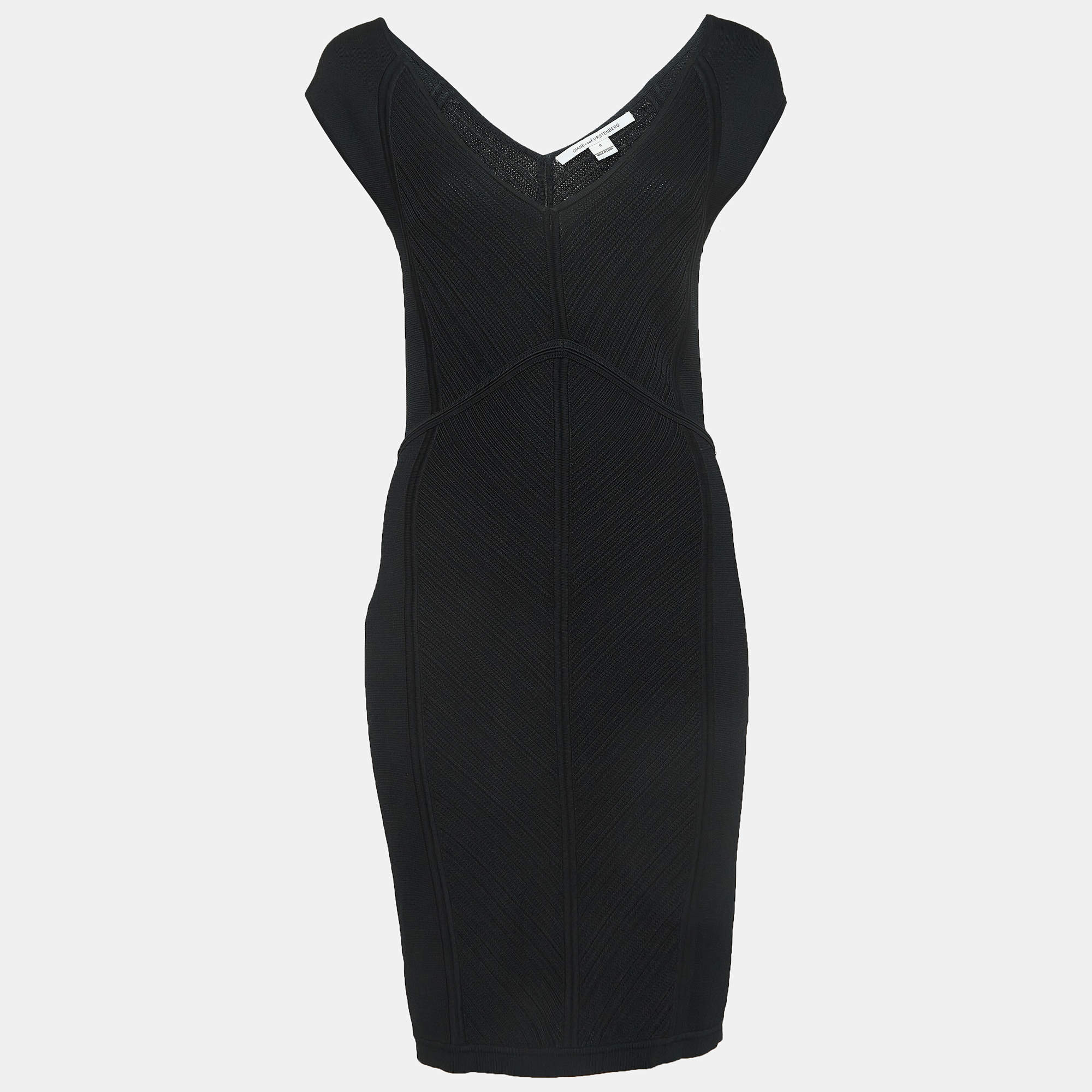 Pre Owned Diane Von Furstenberg Black Knit Sleeveless Mini Dress S