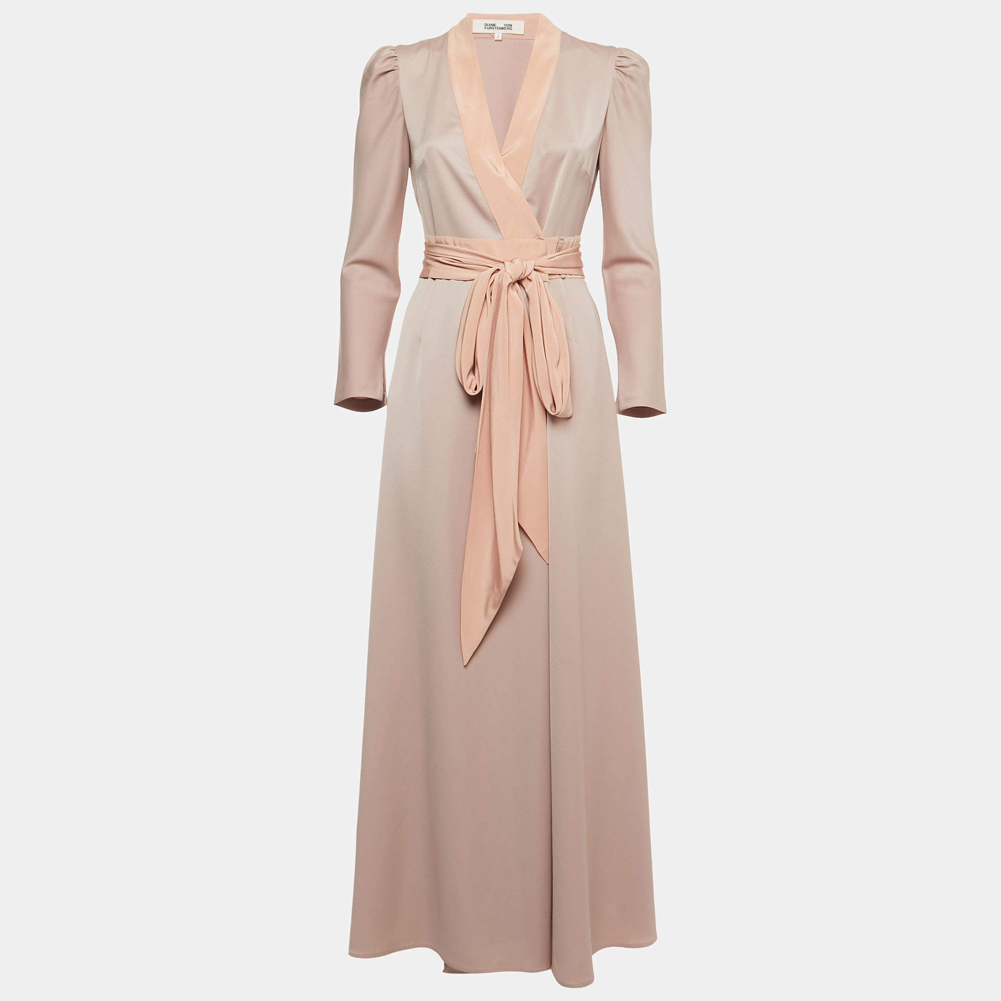 Pre Owned Diane Von Furstenberg Blush Pink Silk Belted Wrap Dress S
