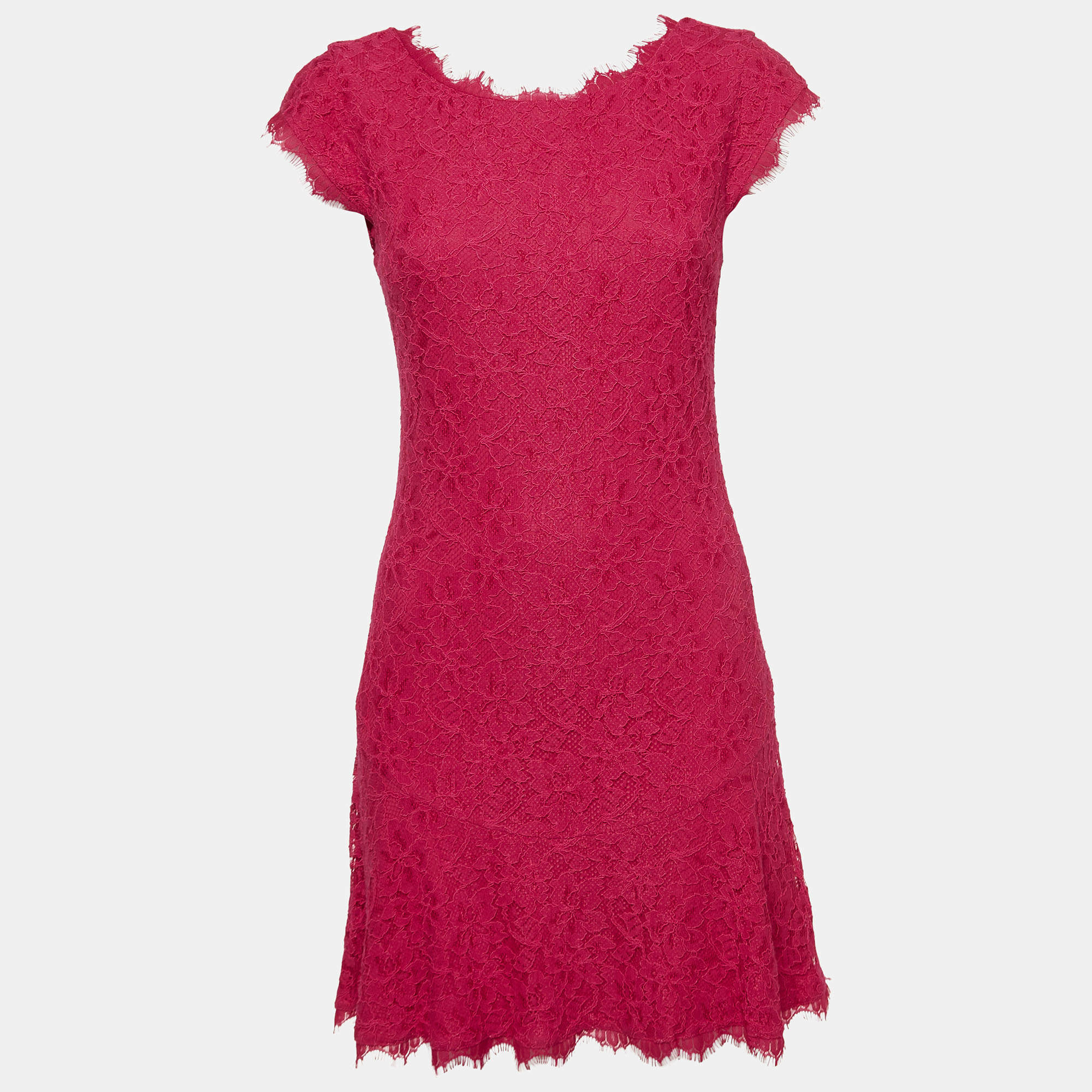Diane Von Furstenburg Pink Floral Lace Sleeveless Mini Dress