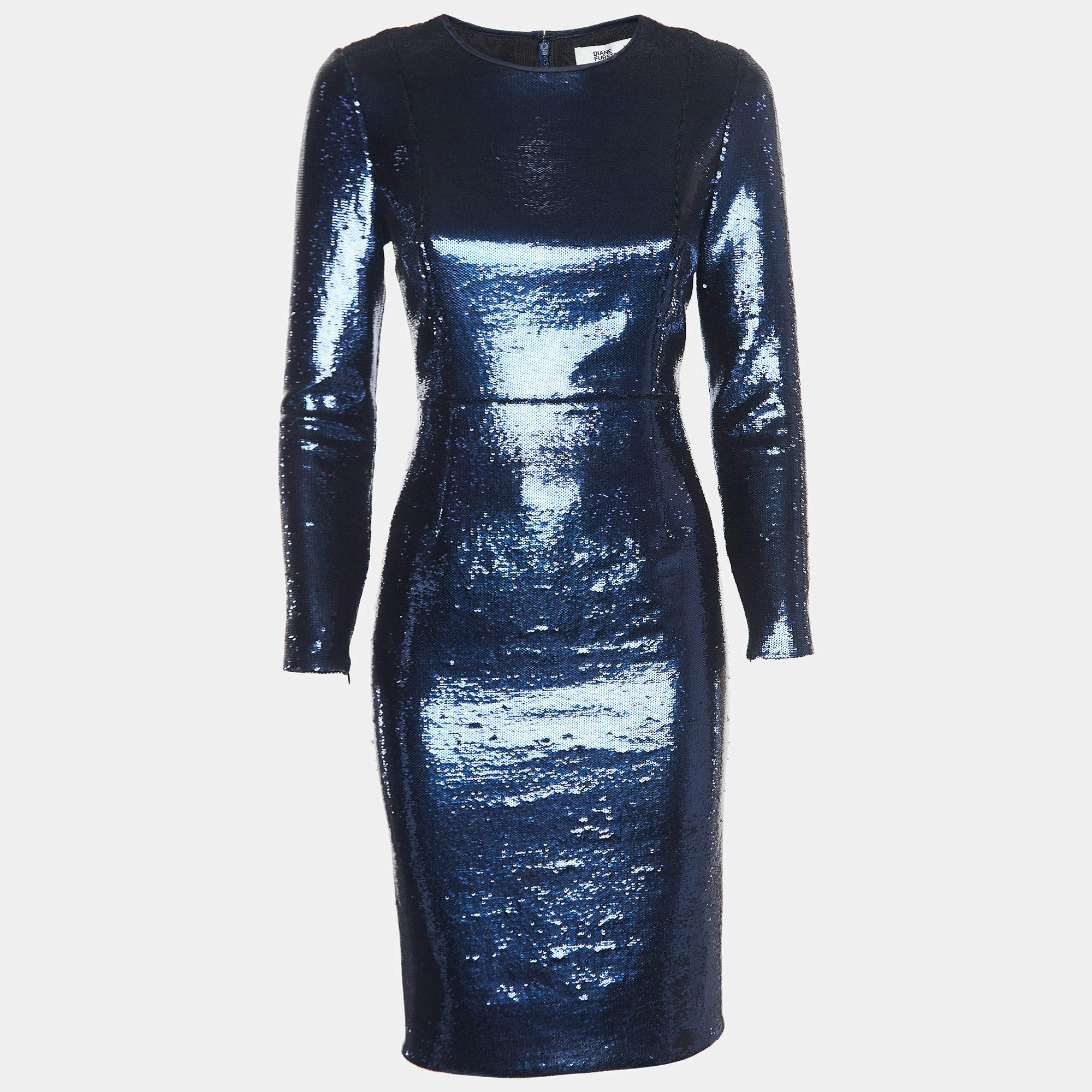 Pre Owned Diane Von Furstenberg Blue Sequined Midi Dress S