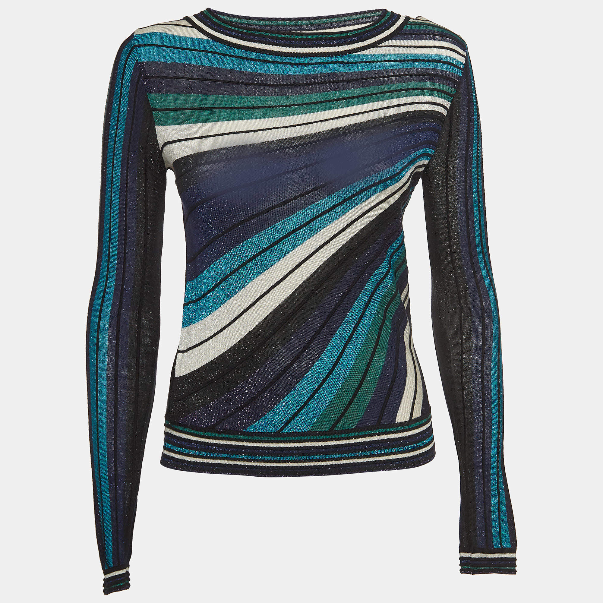 Pre Owned Diane Von Furstenberg Multicolor Striped Knit Long Sleeve Top S