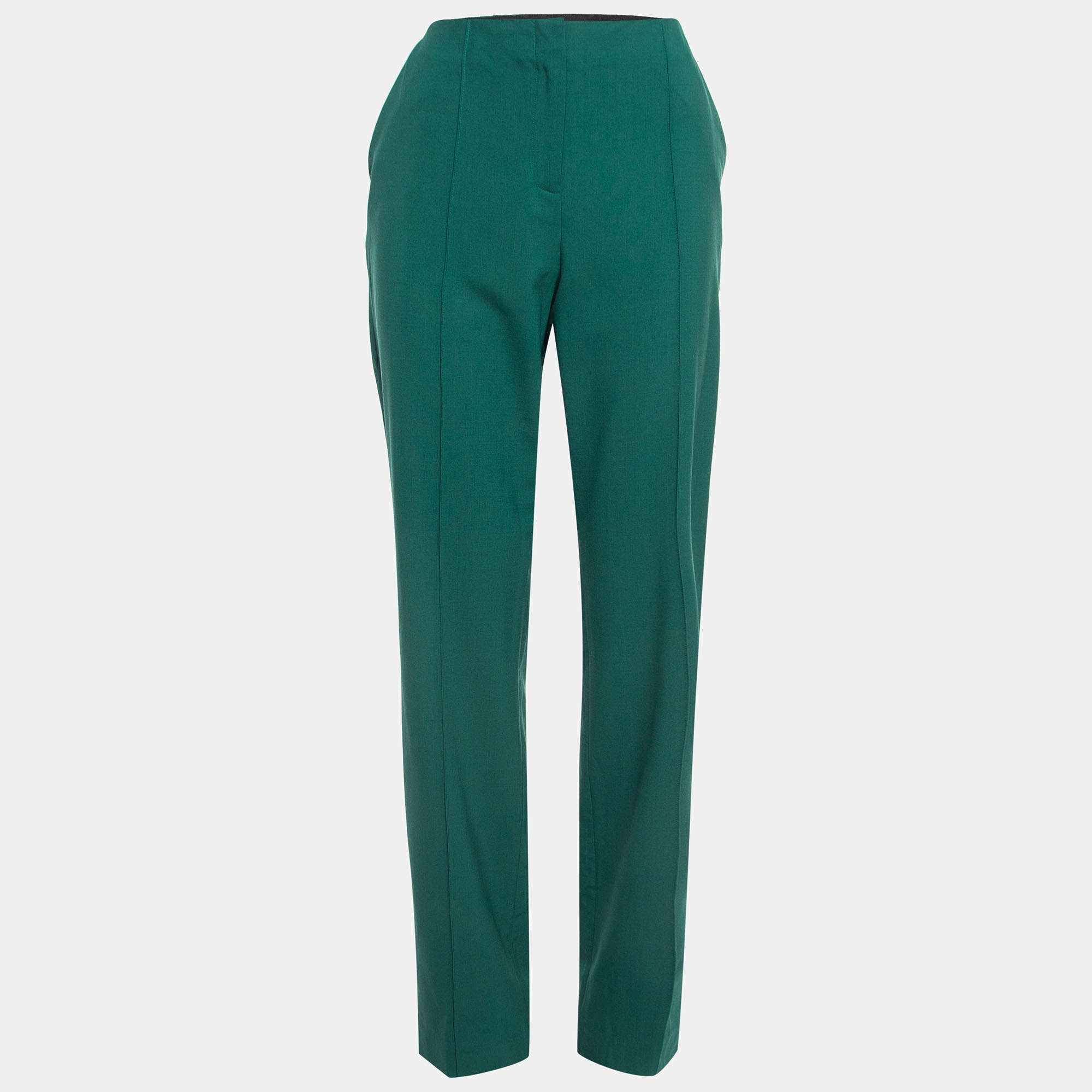 Pre Owned Diane Von Furstenberg Green Wool Straight Leg Trousers M