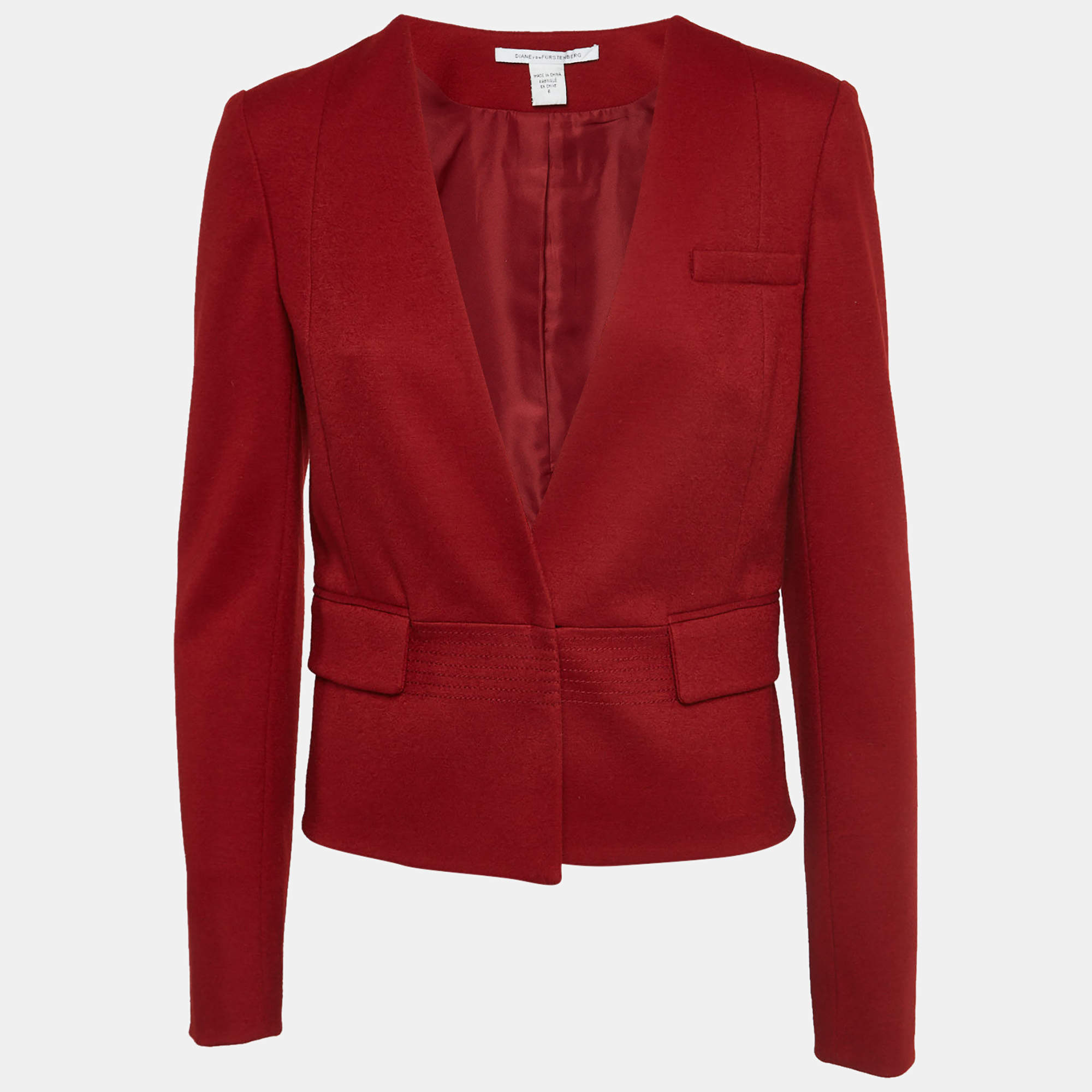 Diane Von Furstenberg Red Wool Single Breasted Blazer M