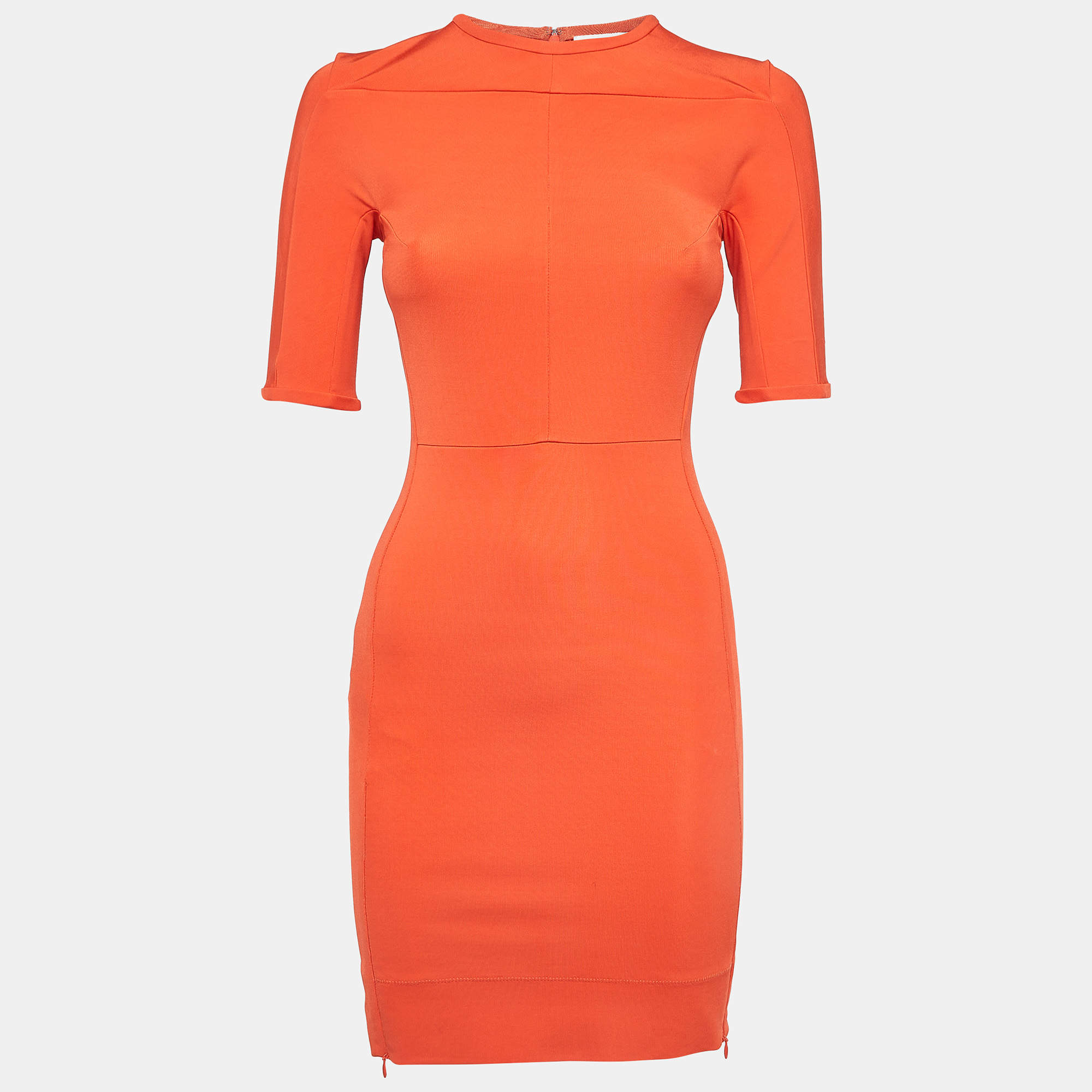 Pre Owned Diane Von Furstenberg Orange Stretch Knit Bodycon Mini Dress XS