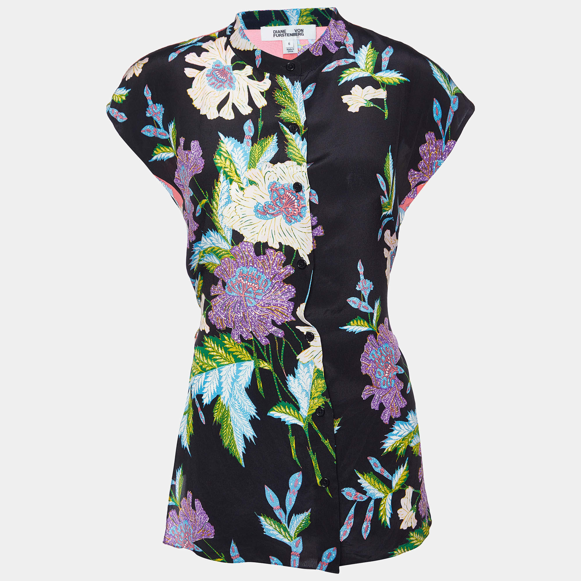 Pre Owned Diane Von Furstenberg Multicolor Printed Silk Blouse M