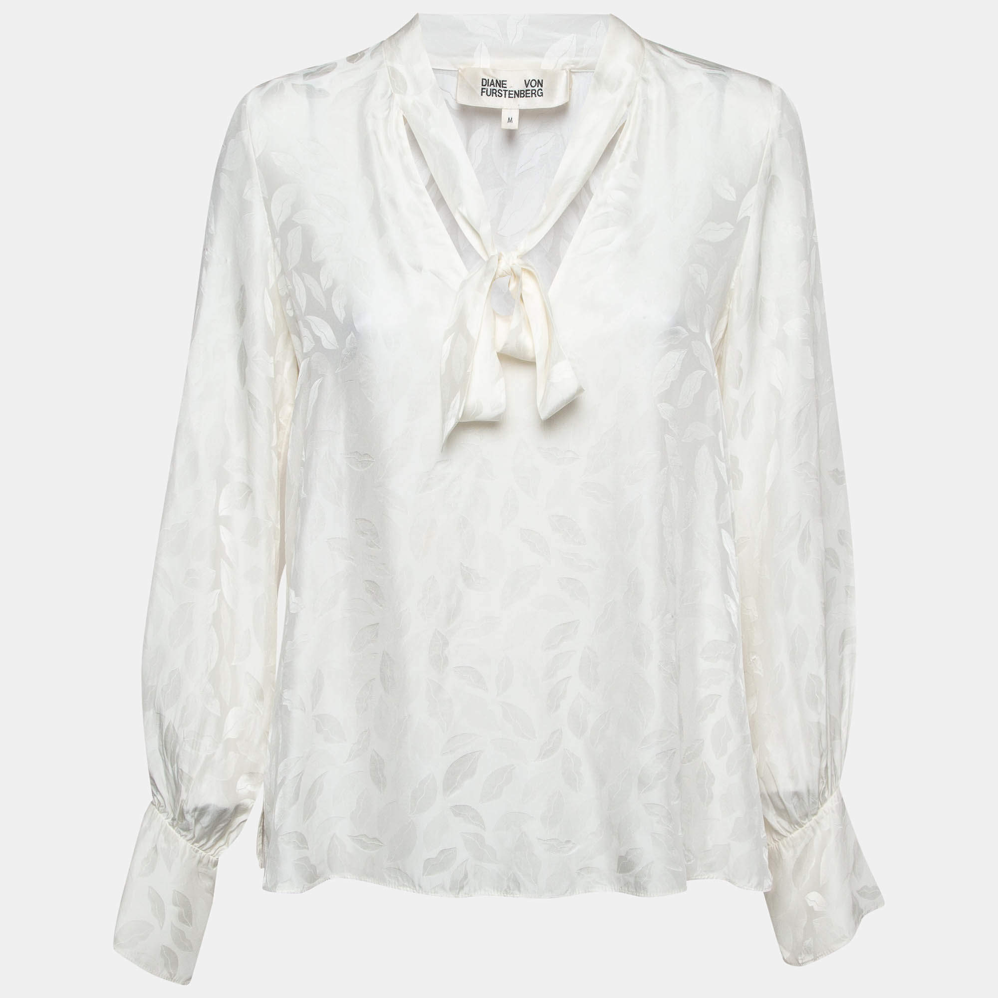 مملوكة مسبقًا Diane Von Furstenberg White Textured Satin Blouse M