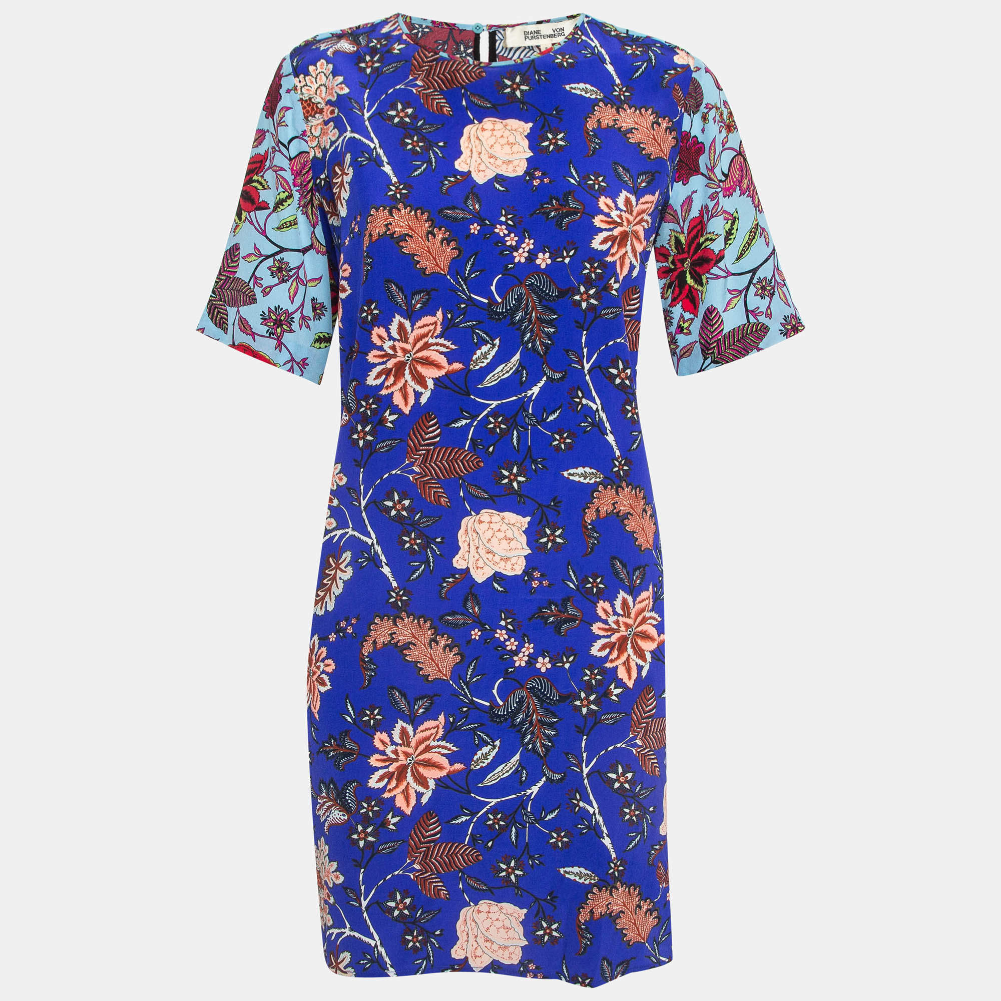 Pre Owned Diane Von Furstenberg Multicolor Printed Silk Shift Dress M