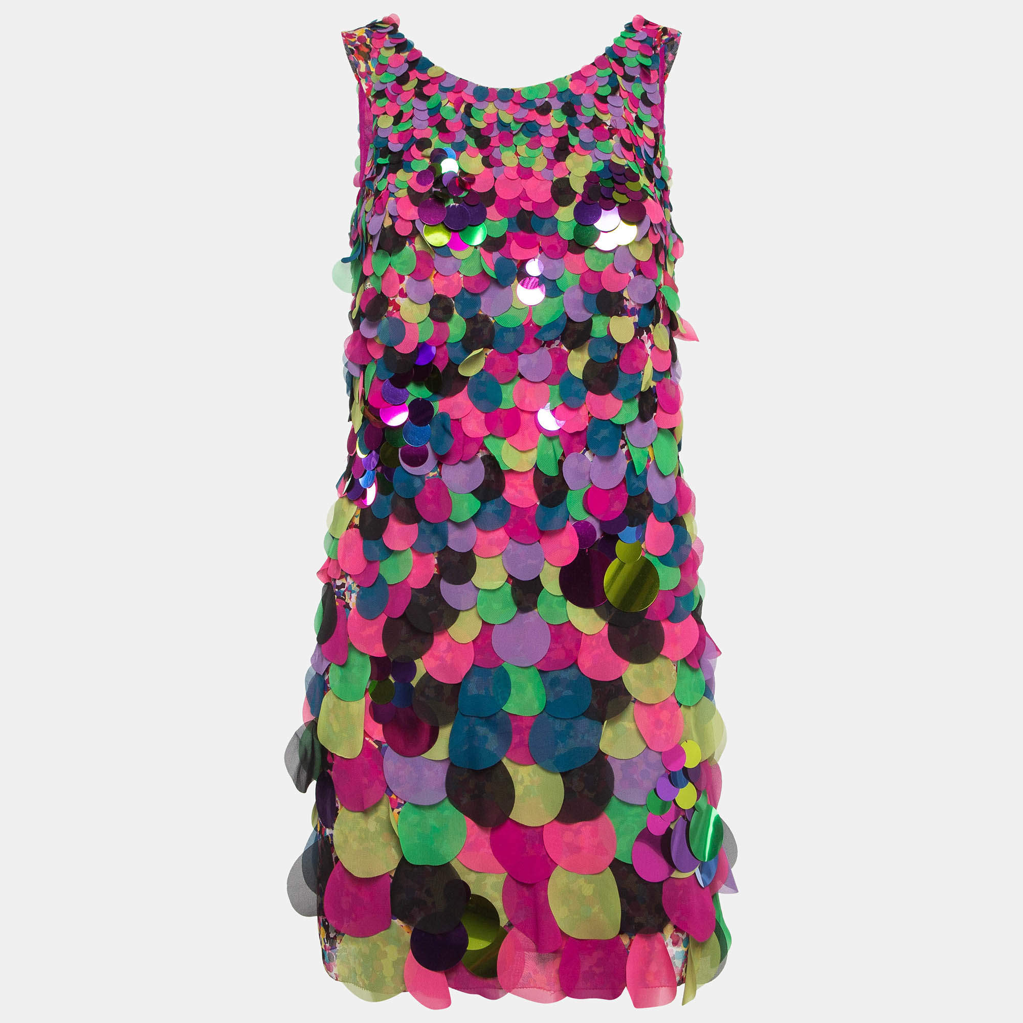 Pre Owned Diane Von Furstenberg Multicolor Embellished Silk V Neck Mini Dress S