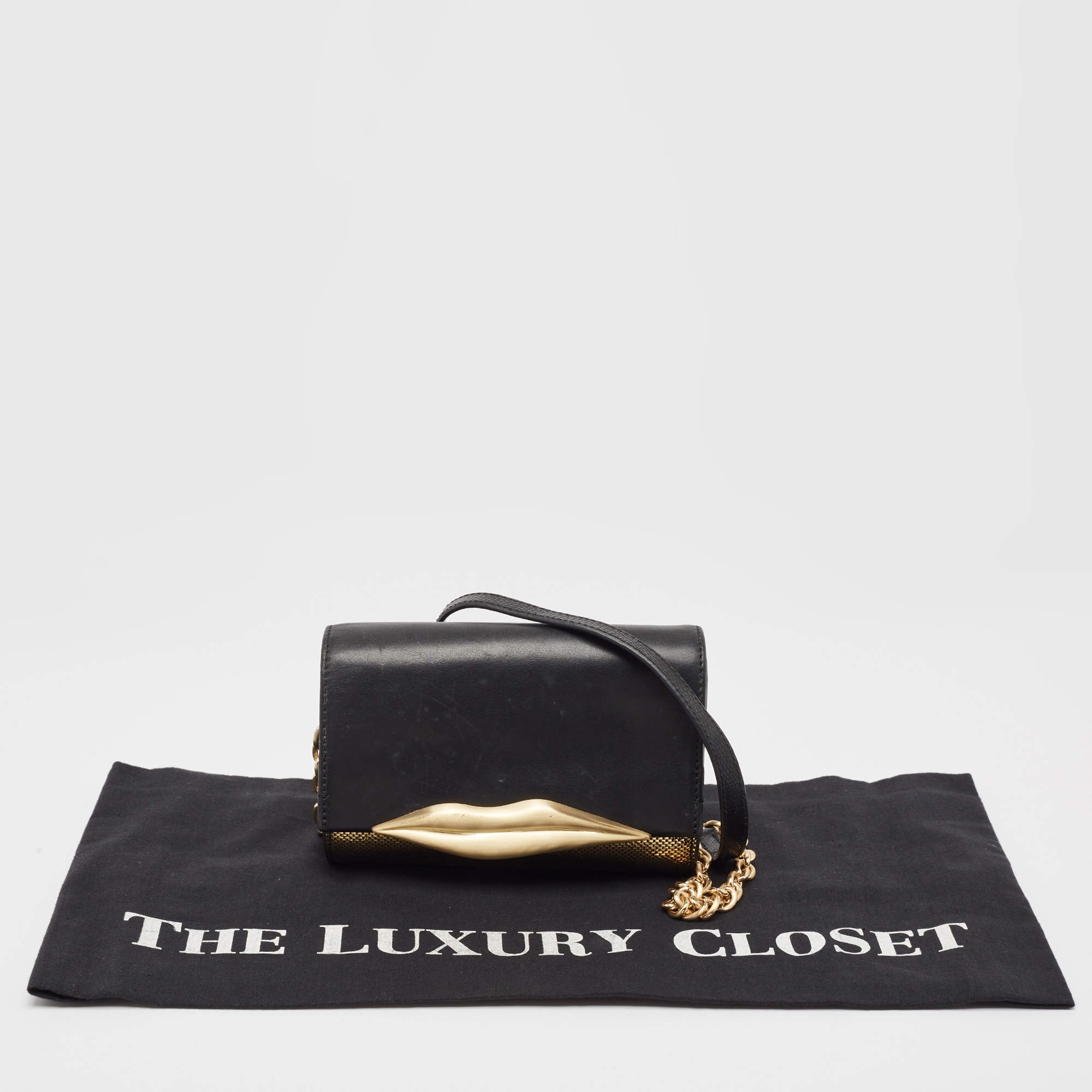 Diane Von Furstenberg Black/Gold Lizard Embossed and Leather
