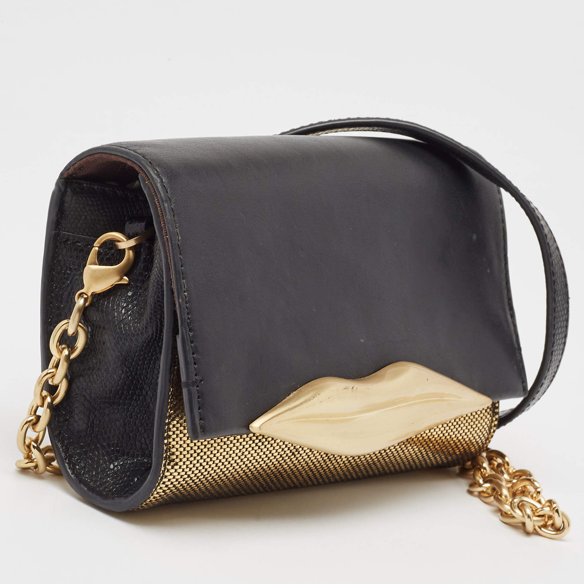 Diane Von Furstenberg Black/Gold Lizard Embossed and Leather Diane Von Furstenberg Black/Gold Lizard Embossed and Leather