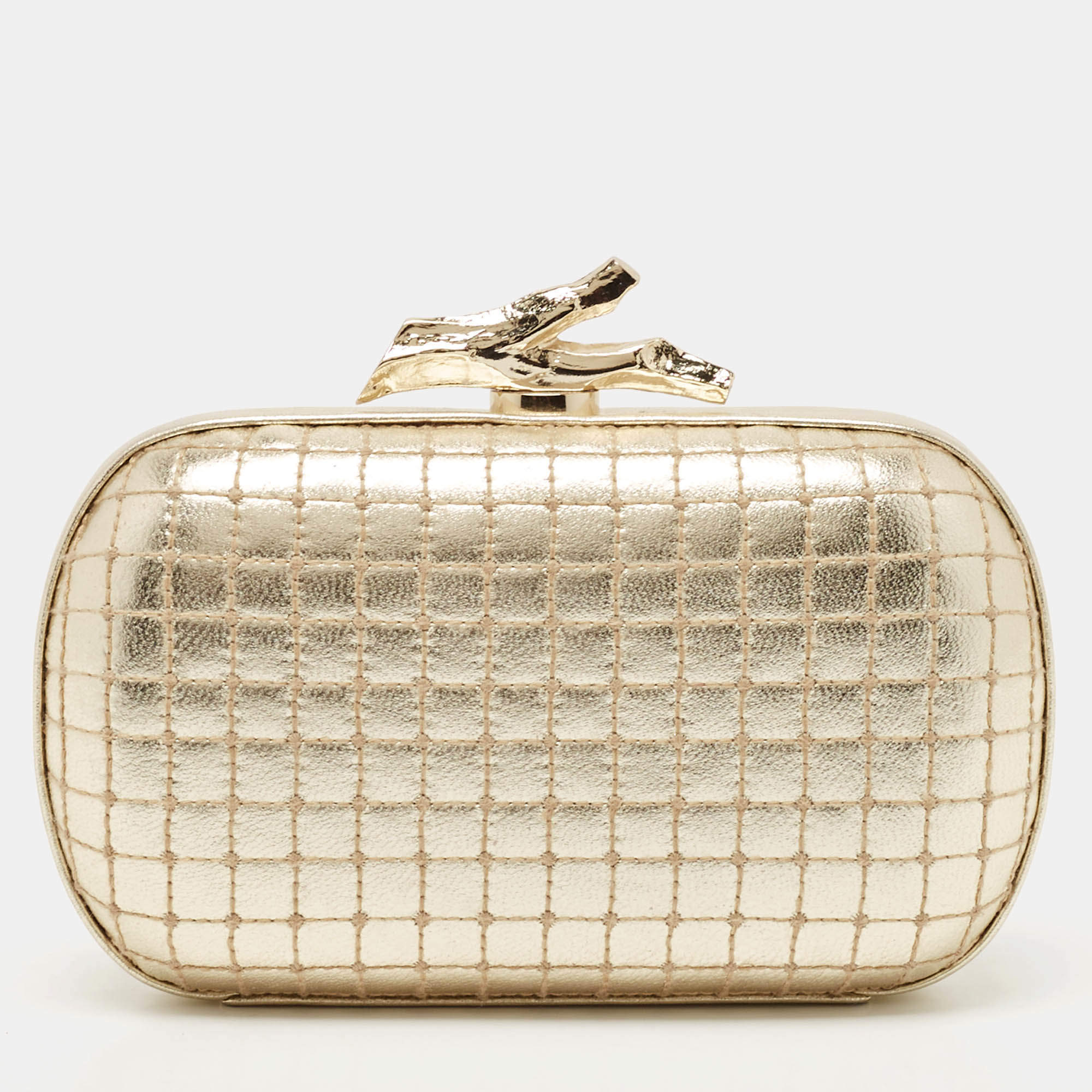 Diane Von Furstenberg Gold Quilted Leather Lytton Minaudiere Clutch