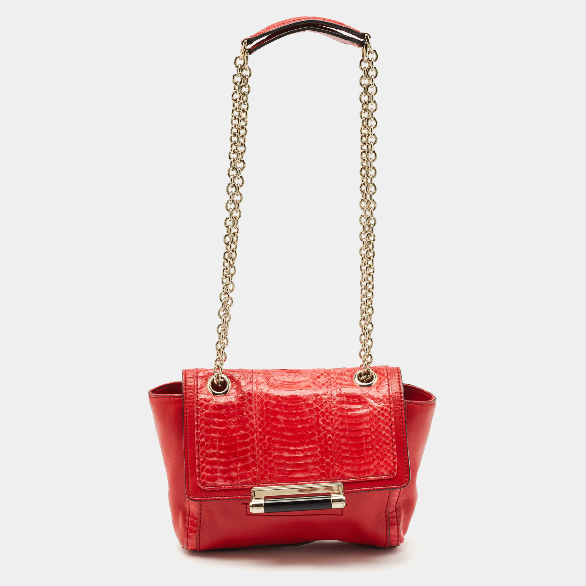 Diane Von Furstenberg Red Leather and Snakeskin Leather Mini 440 Shoulder Bag