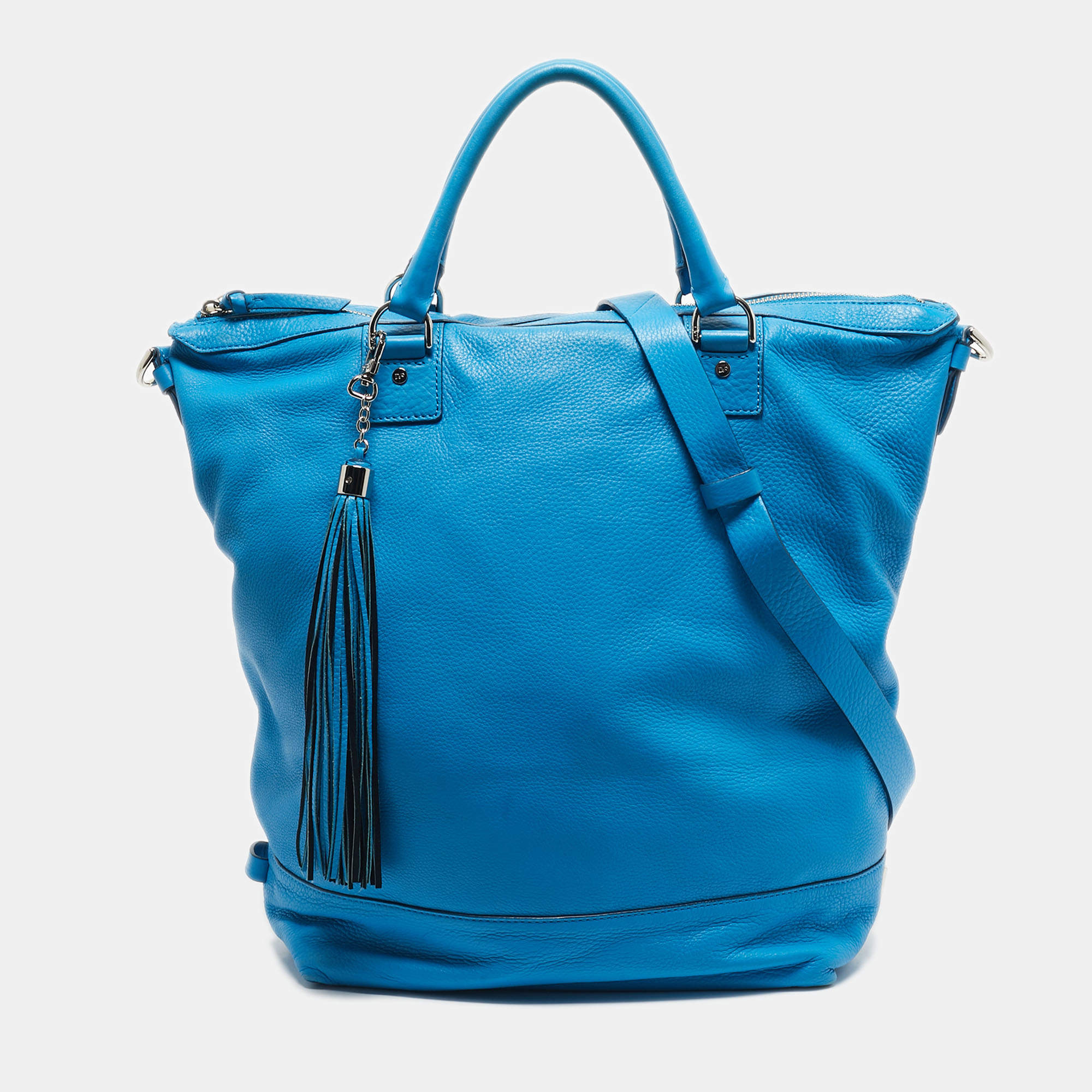 Pre Owned Diane Von Furstenberg Blue Leather Drew Bucket Tote