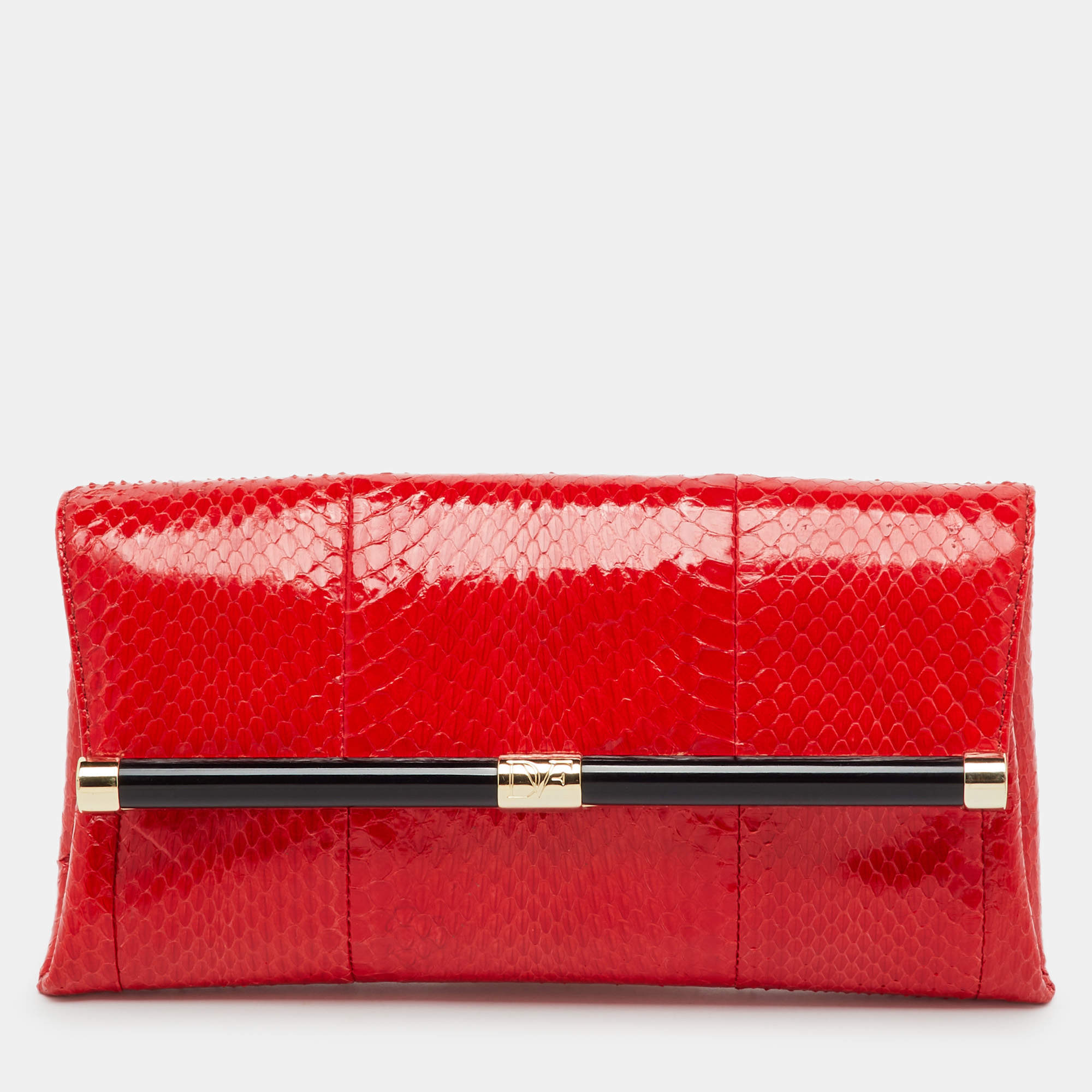Pre Owned Diane Von Furstenberg Red Snakeskin Leather Clutch