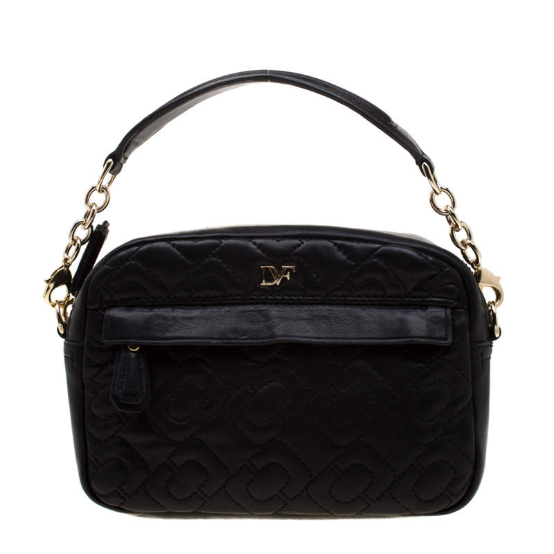 Pre Owned Diane Von Furstenberg Black Quilted Leather Milo Crossbody Bag