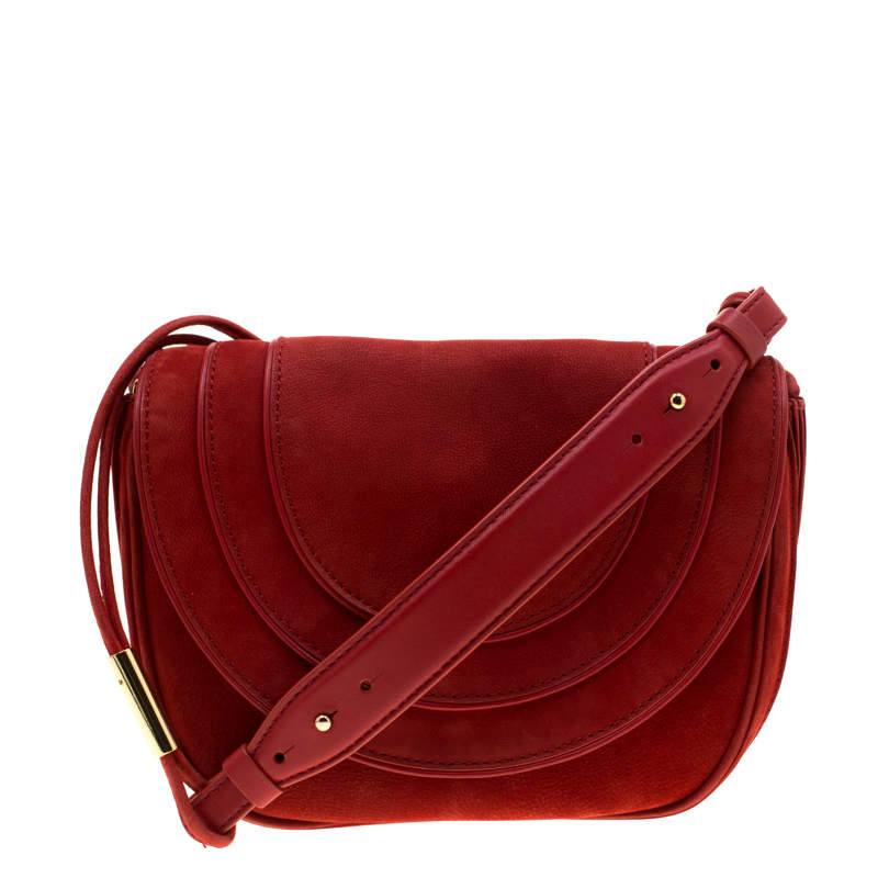 Diane Von Furstenberg Red Nubuck Leather Bullseye Crossbody