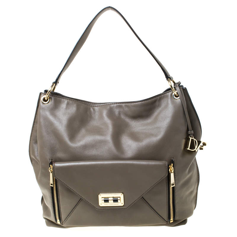 Diane Von Furstenberg Dark Khaki Leather Shoulder Bag