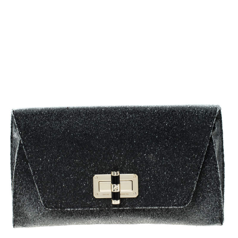 Pre Owned Diane von Furstenberg Grey Glass Beads 440 Gallery Uptown Clutch