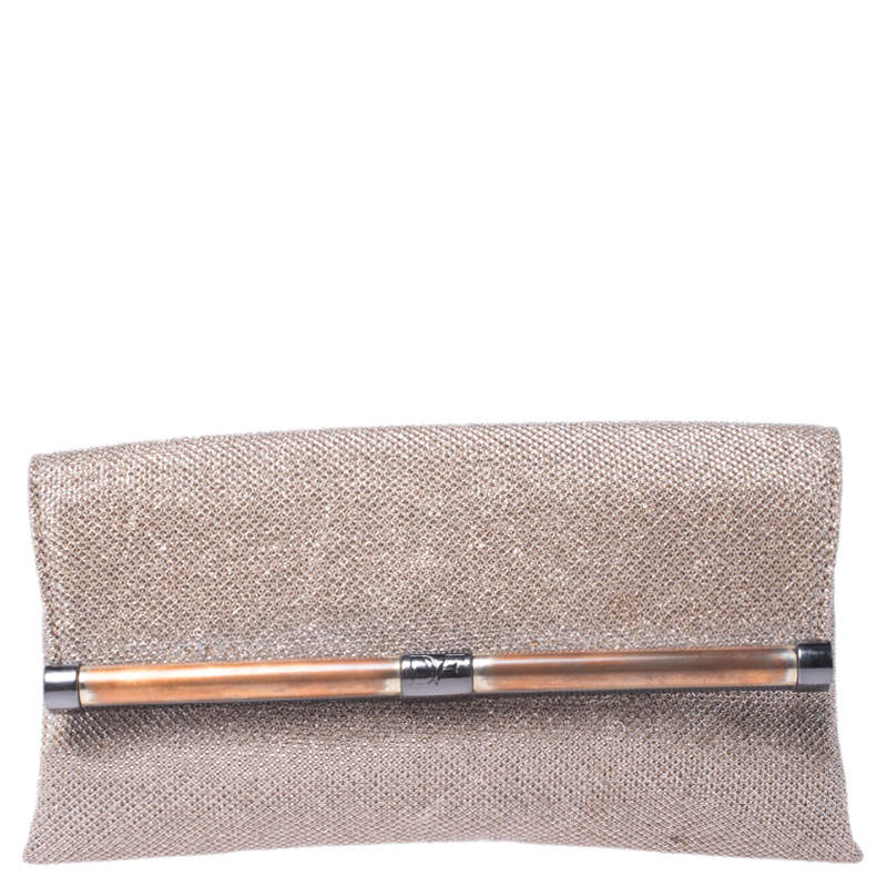 Pre Owned Diane Von Furstenberg Metallic Lame Fabric 440 Envelope Clutch