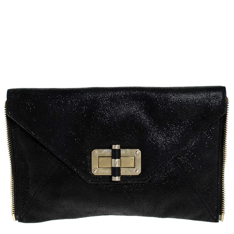 Pre Owned Diane von Furstenberg Black Leather 440 Gallery Uptown Clutch
