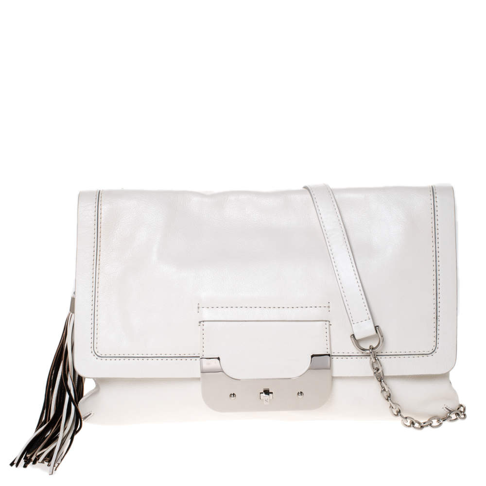 Pre Owned Diane Von Furstenberg White Leather Harper Shoulder Bag