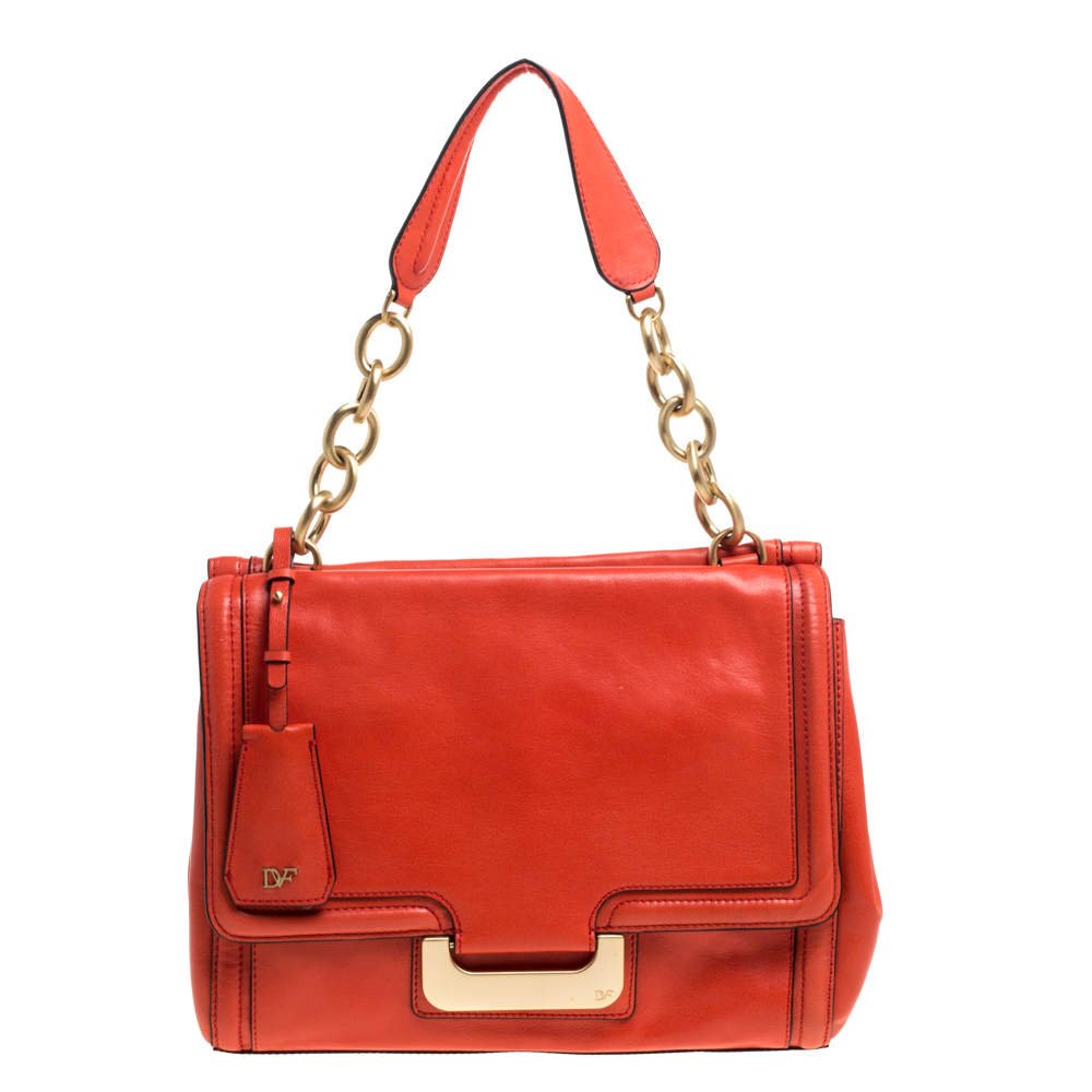 Pre Owned Diane von Furstenberg Coral Leather New Harper Charlotte Shoulder Bag