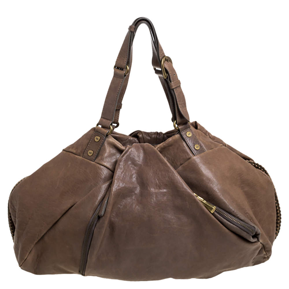 Diane Von Furstenberg Brown Leather Belle Draped Wrap Shoulder Bag