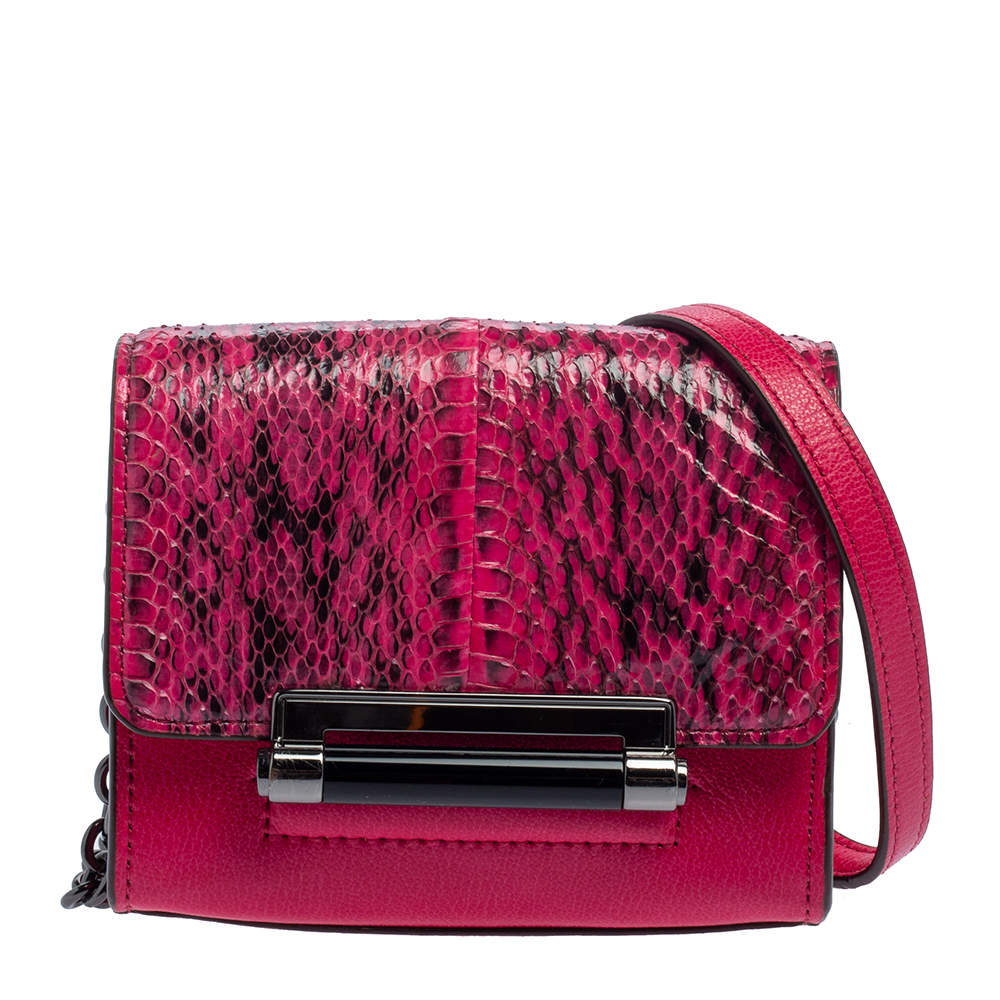 Pre Owned Diane von Furstenberg Pink Leather and Python Mini Highline Micro Crossbody Bag