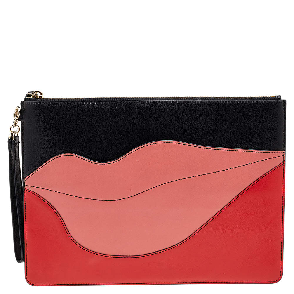 Pre Owned Diane von Furstenberg Multicolor Leather Lip Zip Pouch