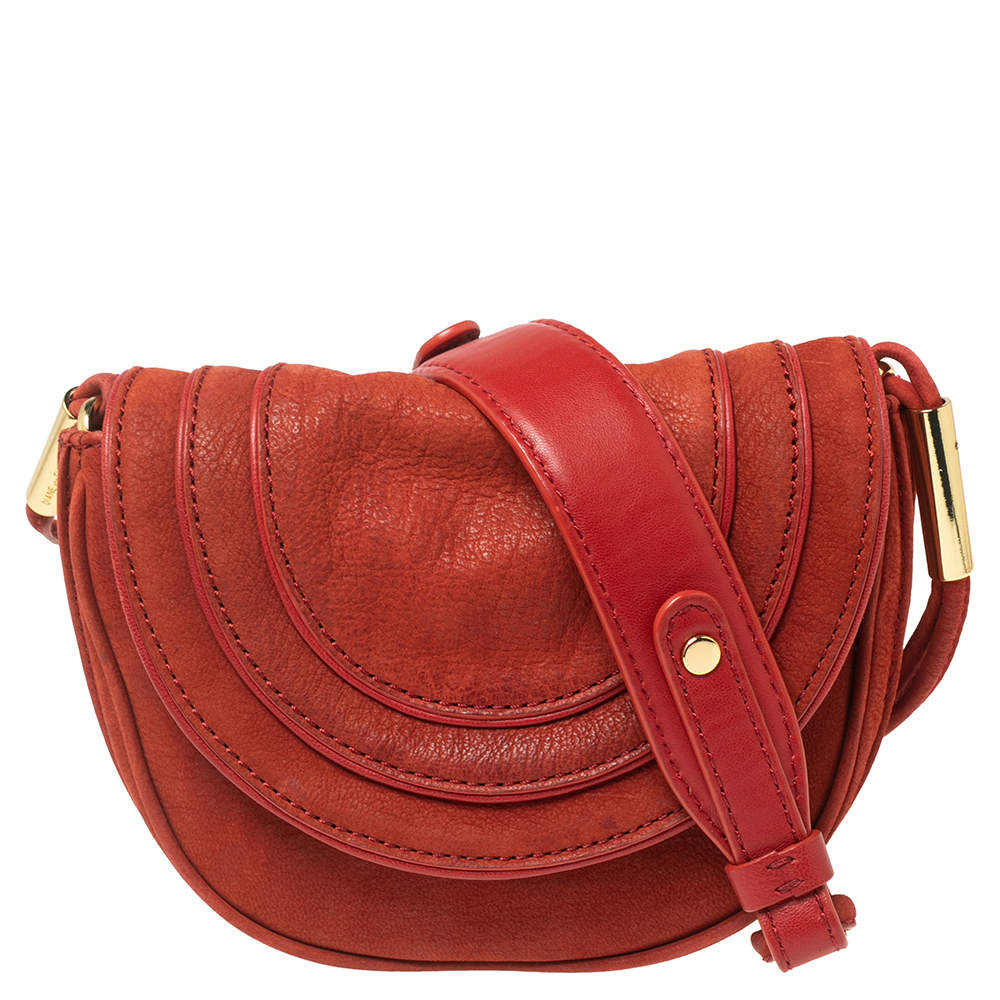 Pre Owned Diane von Furstenberg Red Nubuck Leather Bullseye Crossbody Bag