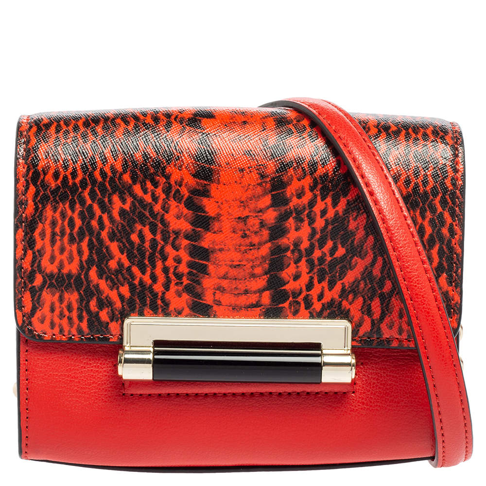 مملوكة مسبقًا Diane von Furstenberg Red Python Effect and Leather Mini Micro Highline Crossbody Bag
